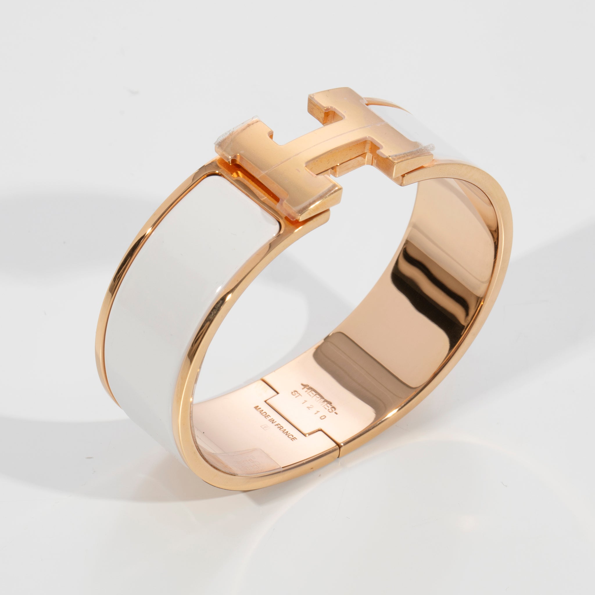 Hermes Clic Clac Bracelet White & Rose Gold Hardware