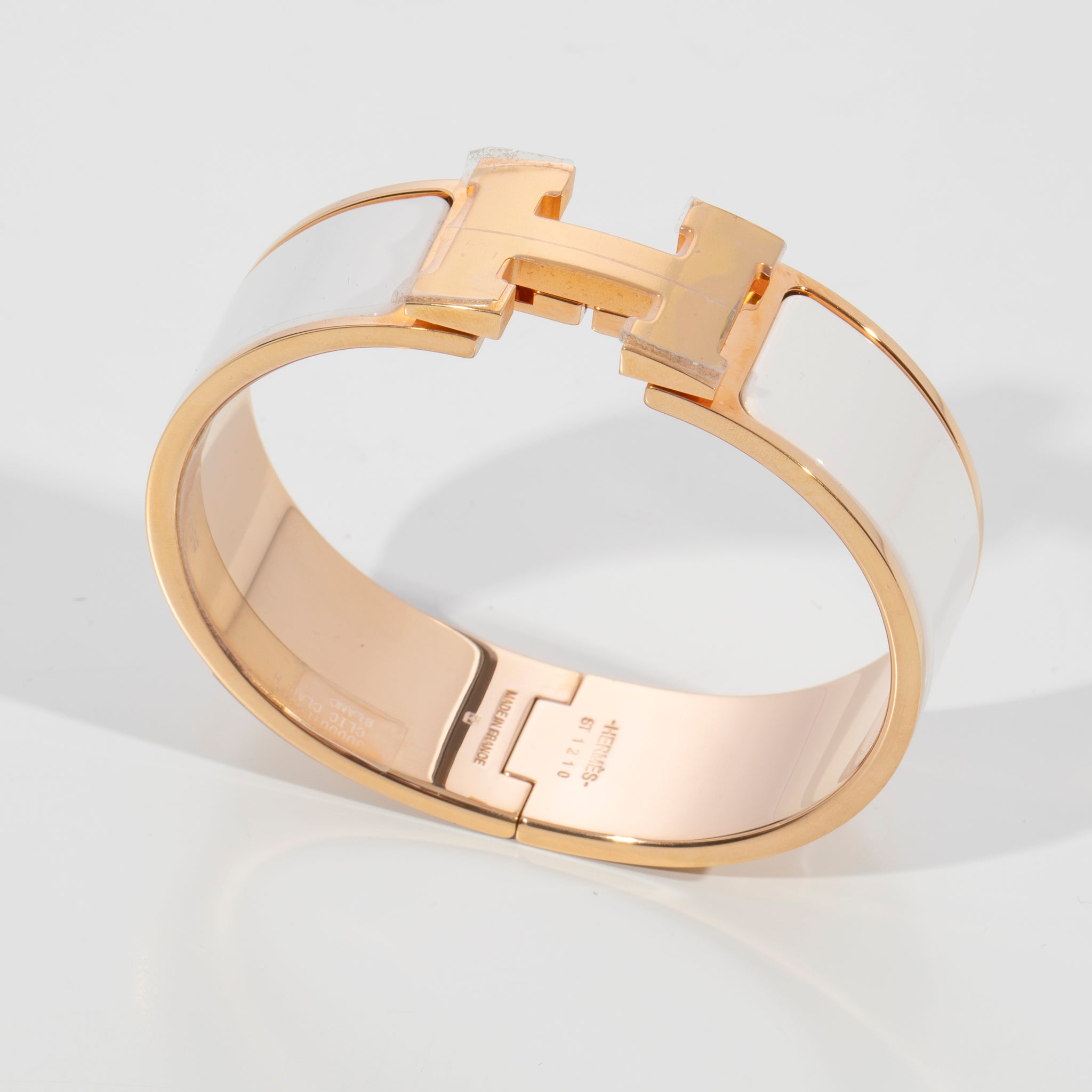 Hermes Clic Clac Bracelet White & Rose Gold Hardware