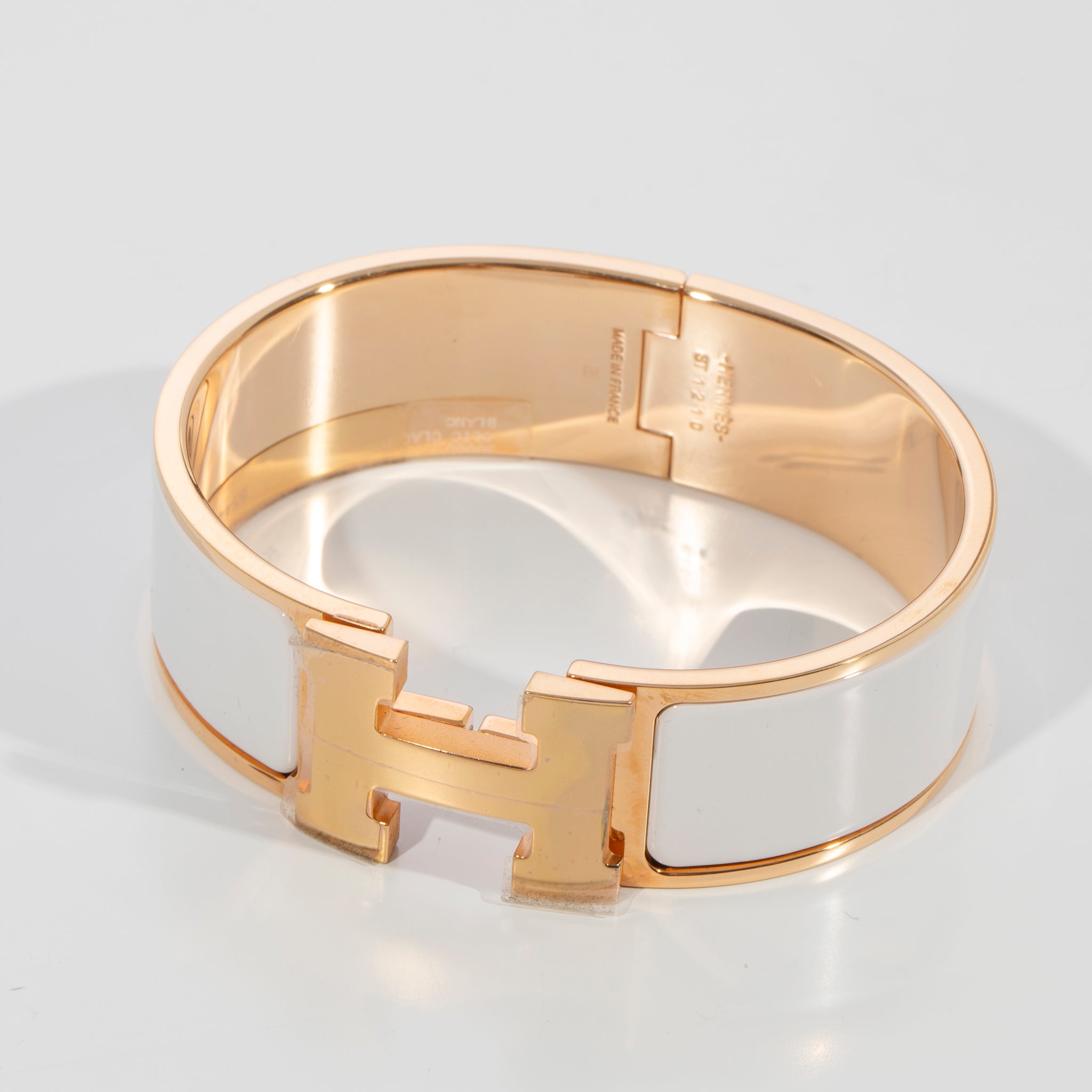 Hermes Clic Clac Bracelet White & Rose Gold Hardware