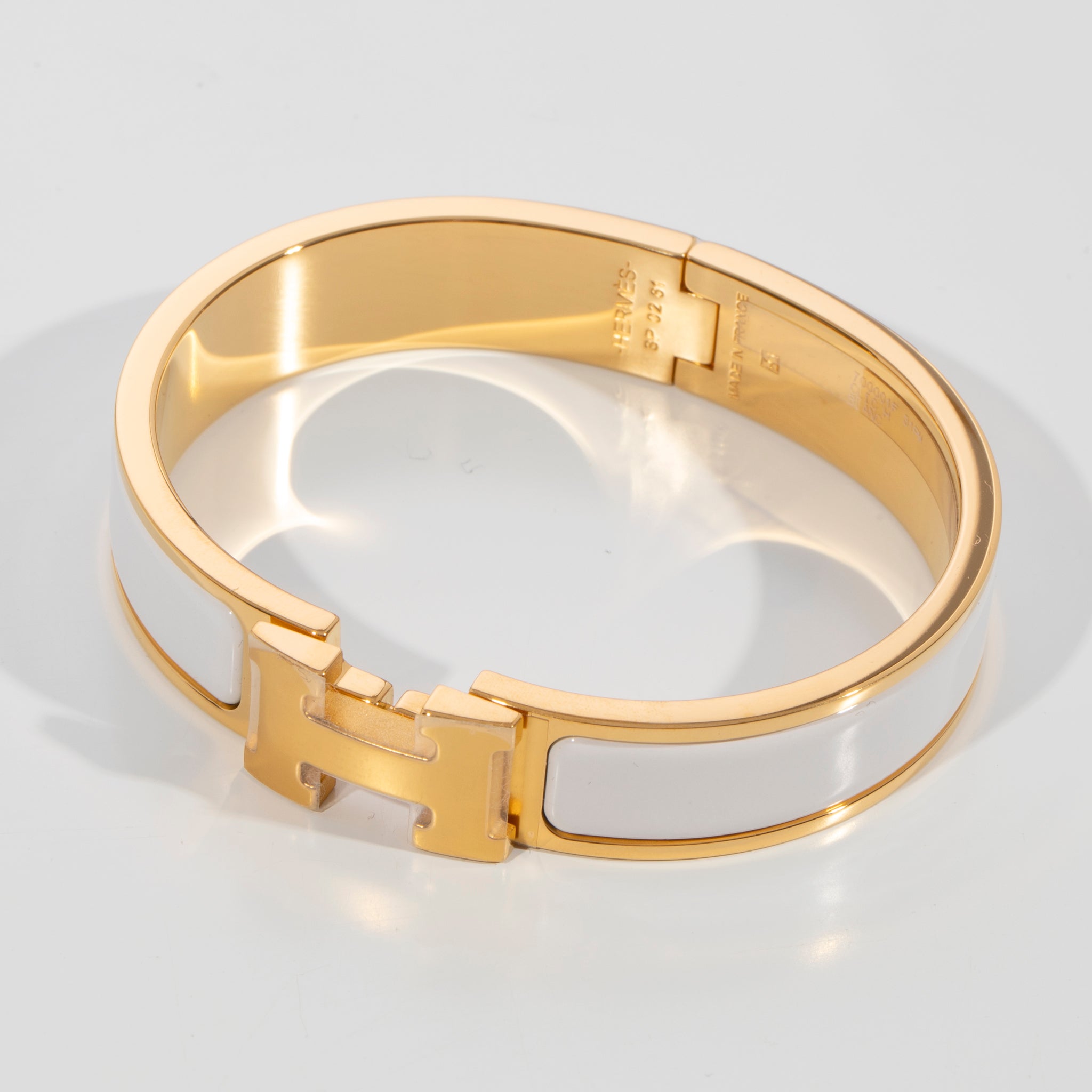 Hermes Clic H Bracelet White & Gold Hardware