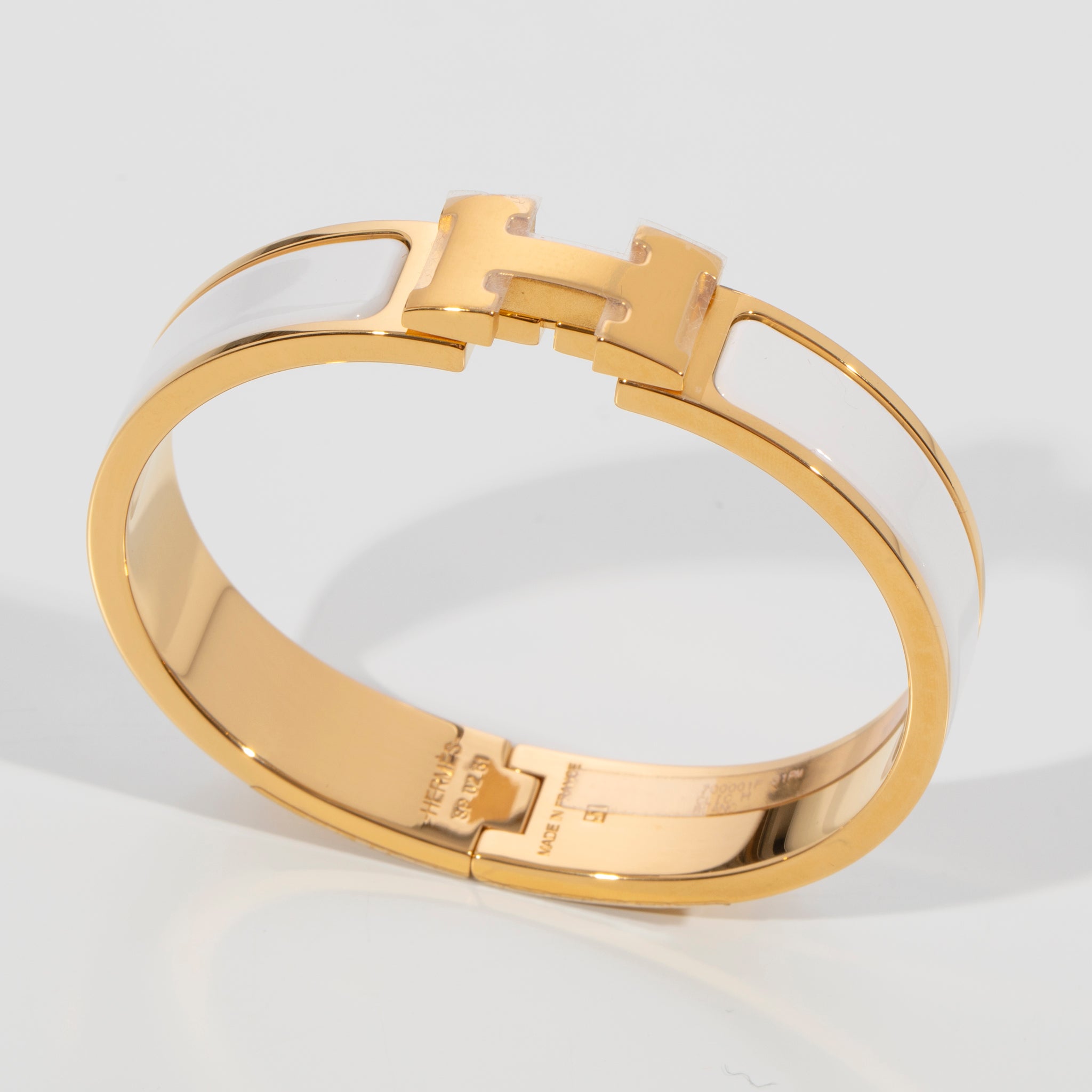 Hermes Clic H Bracelet White & Gold Hardware