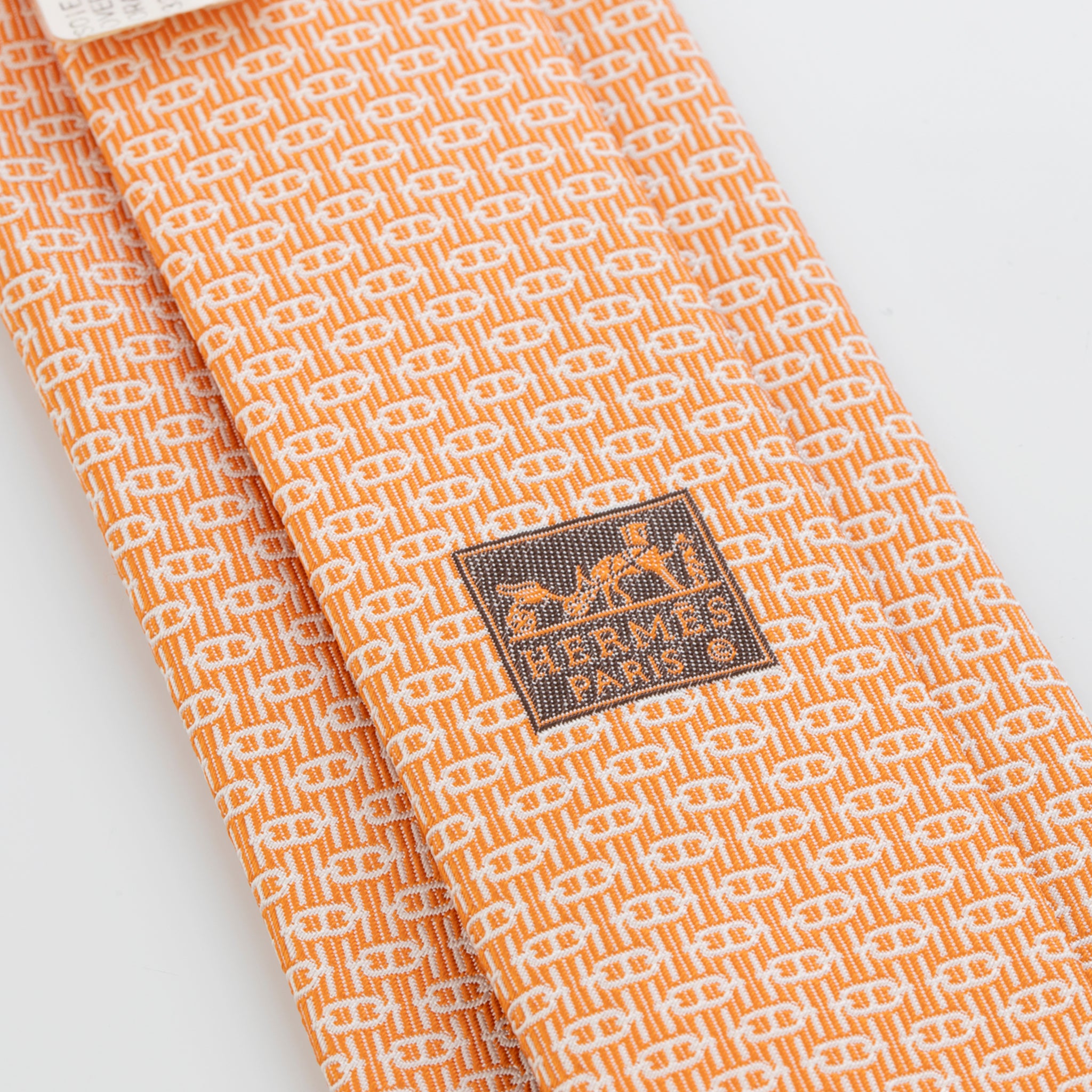 Hermes Mens Orange & Blanc Silk Tie