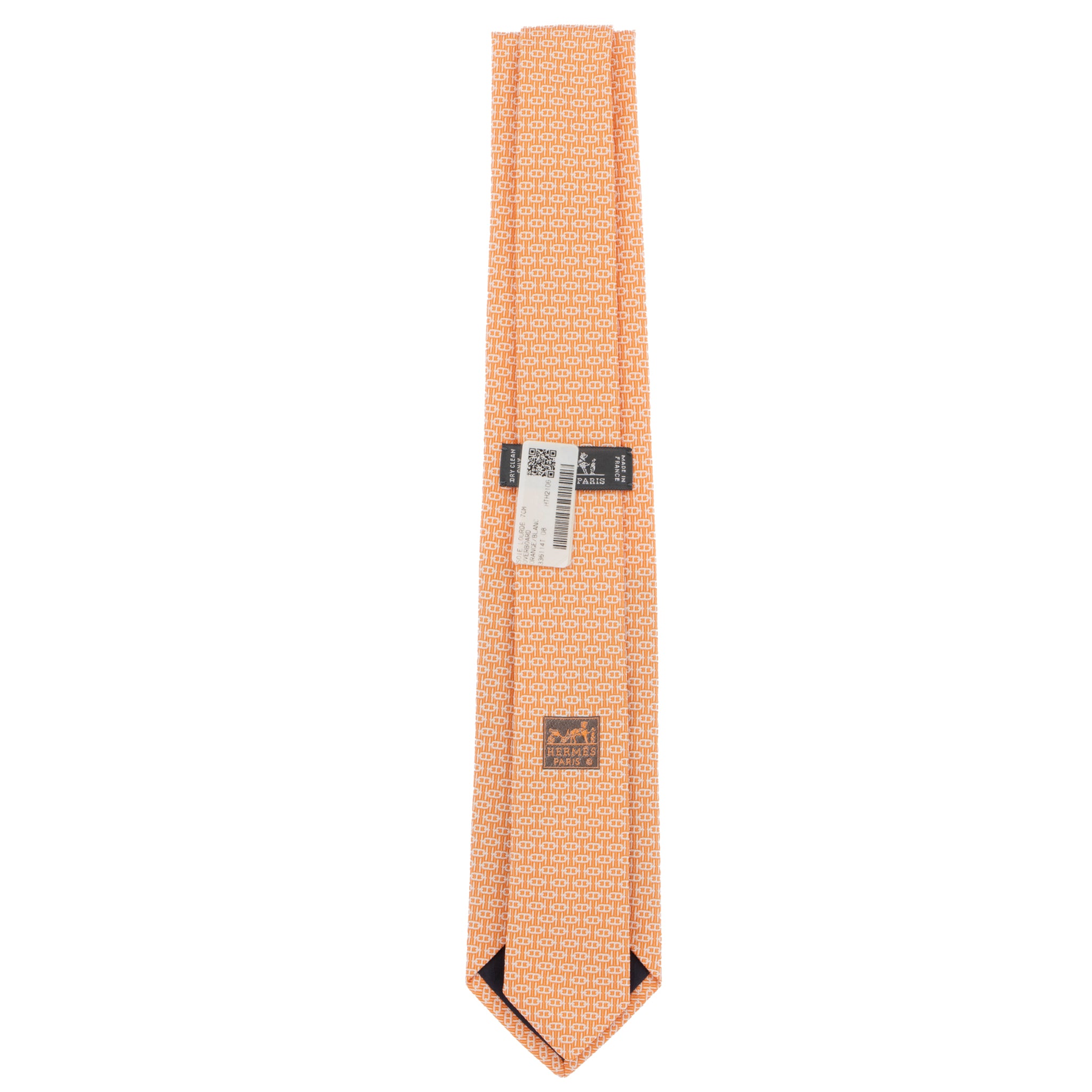 Hermes Mens Orange & Blanc Silk Tie