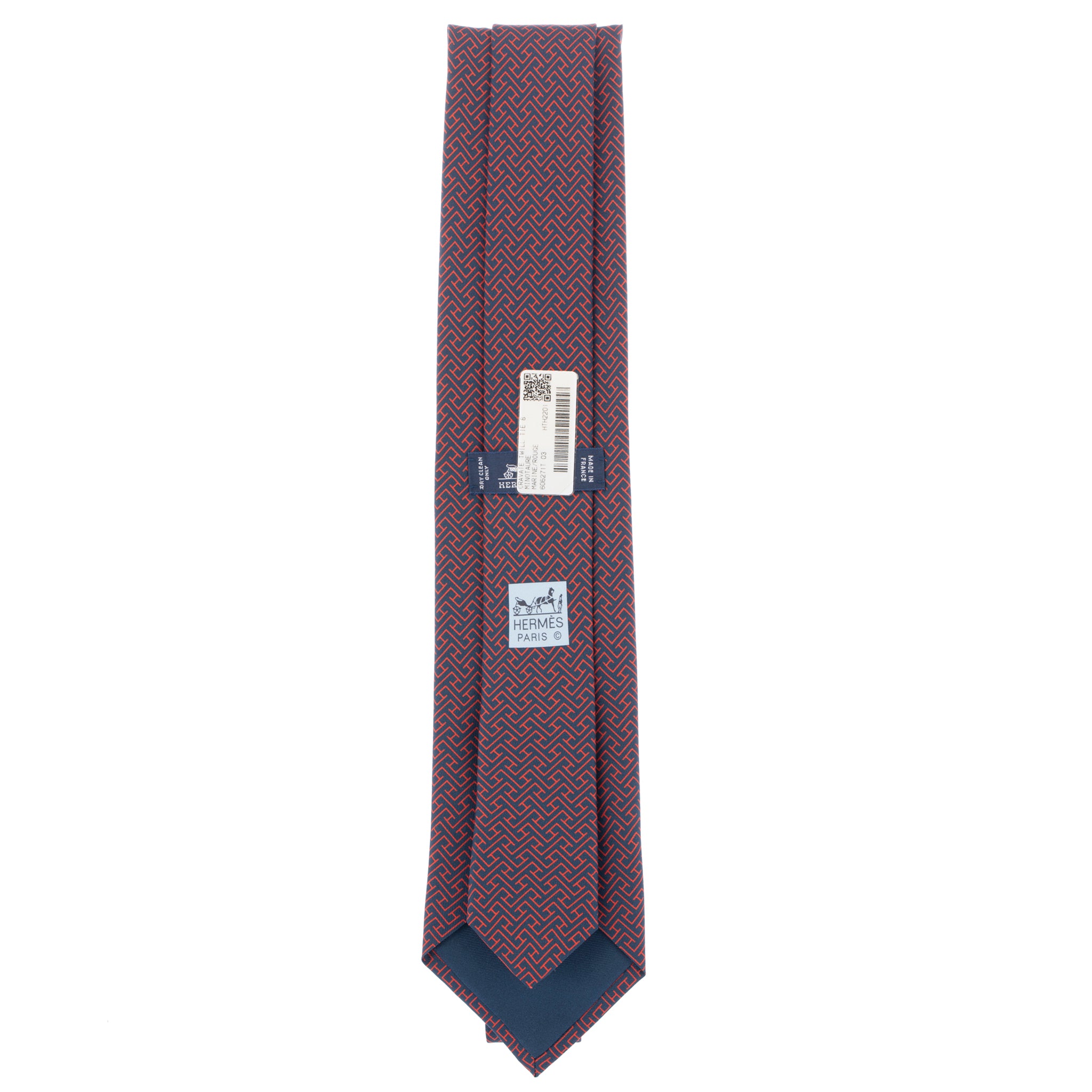 Hermes Mens Marine & Rouge Silk Tie