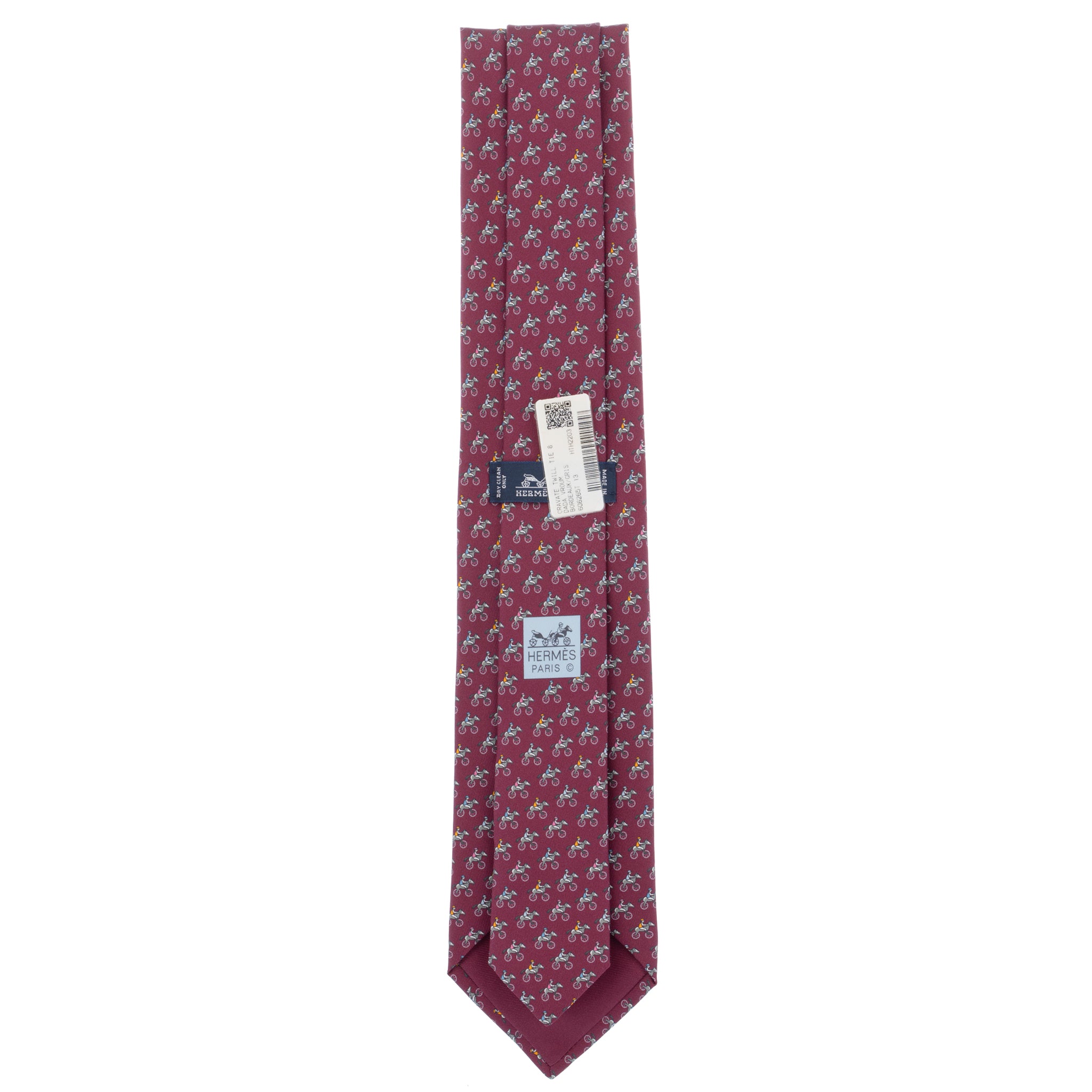 Hermes Mens Bordeaux Horse & Bike Silk Tie