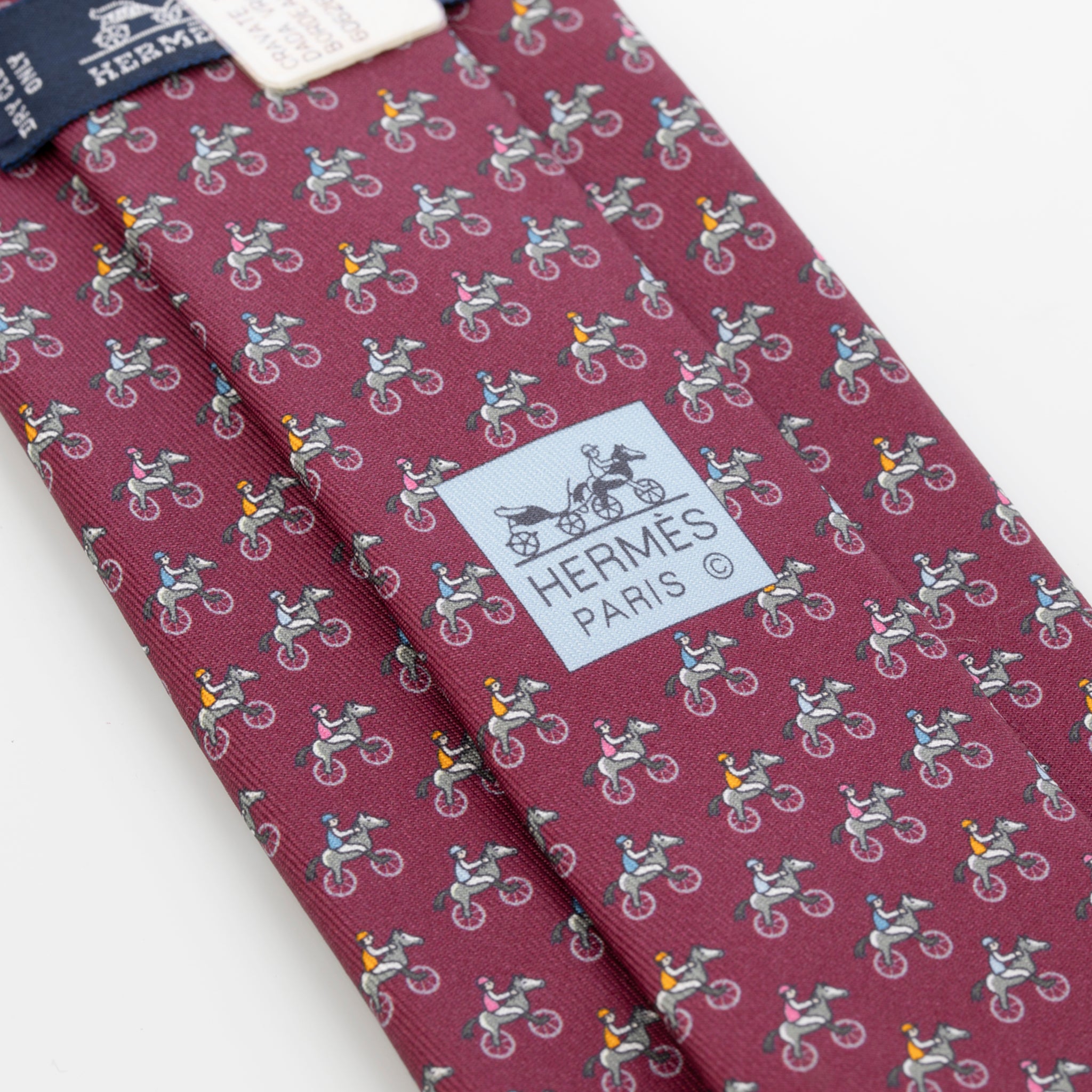 Hermes Mens Bordeaux Horse & Bike Silk Tie