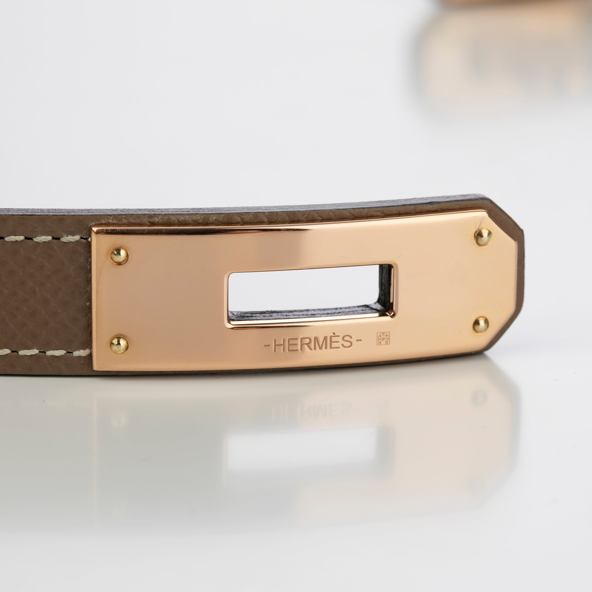Hermes Kelly Belt Etoupe Epsom Leather Rose Gold Hardware