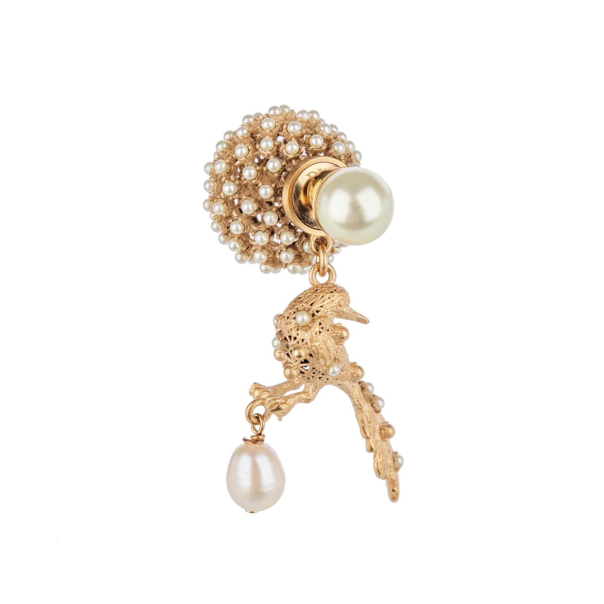 Christian Dior Single Bird Tribales Earring Faux Pearl