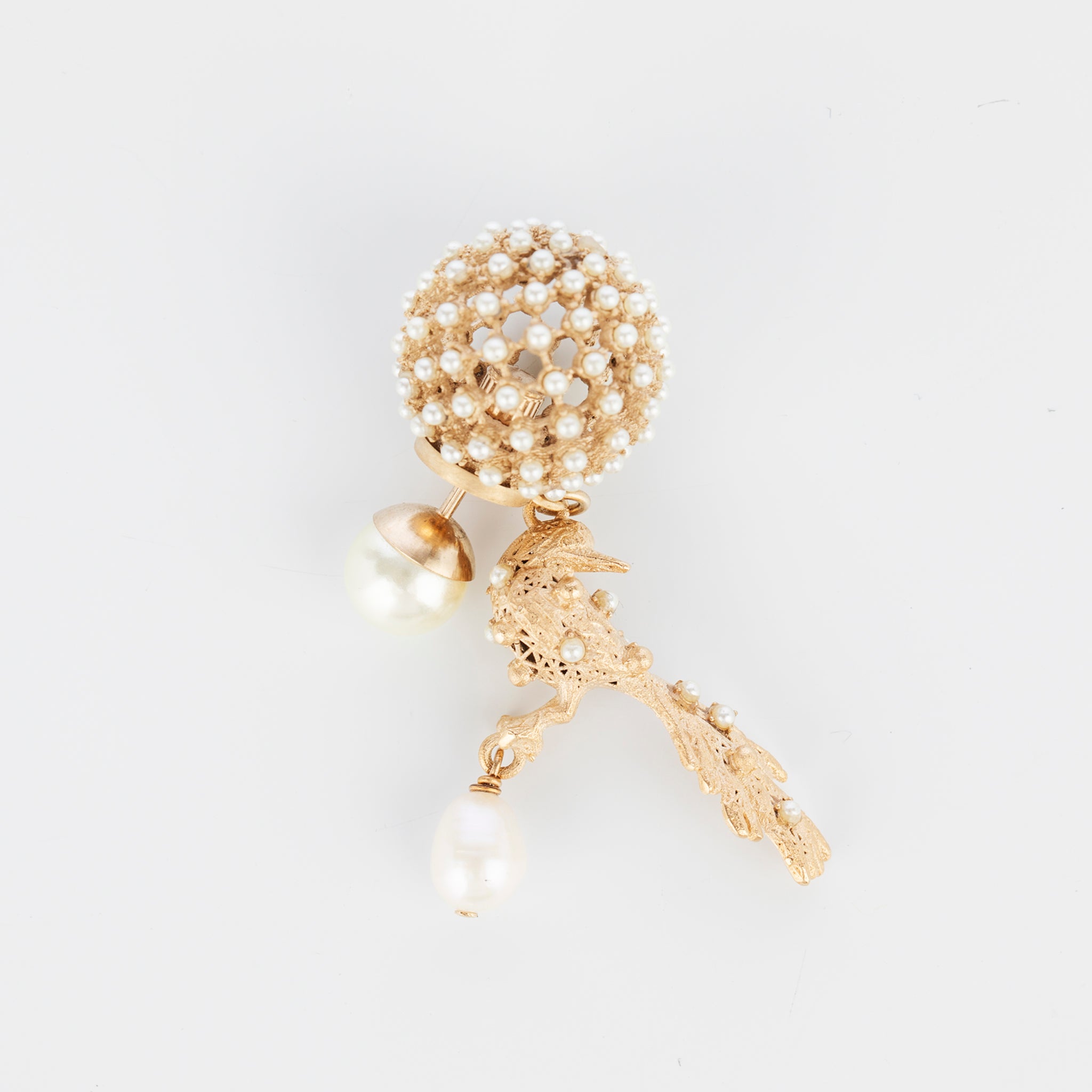 Christian Dior Single Bird Tribales Earring Faux Pearl