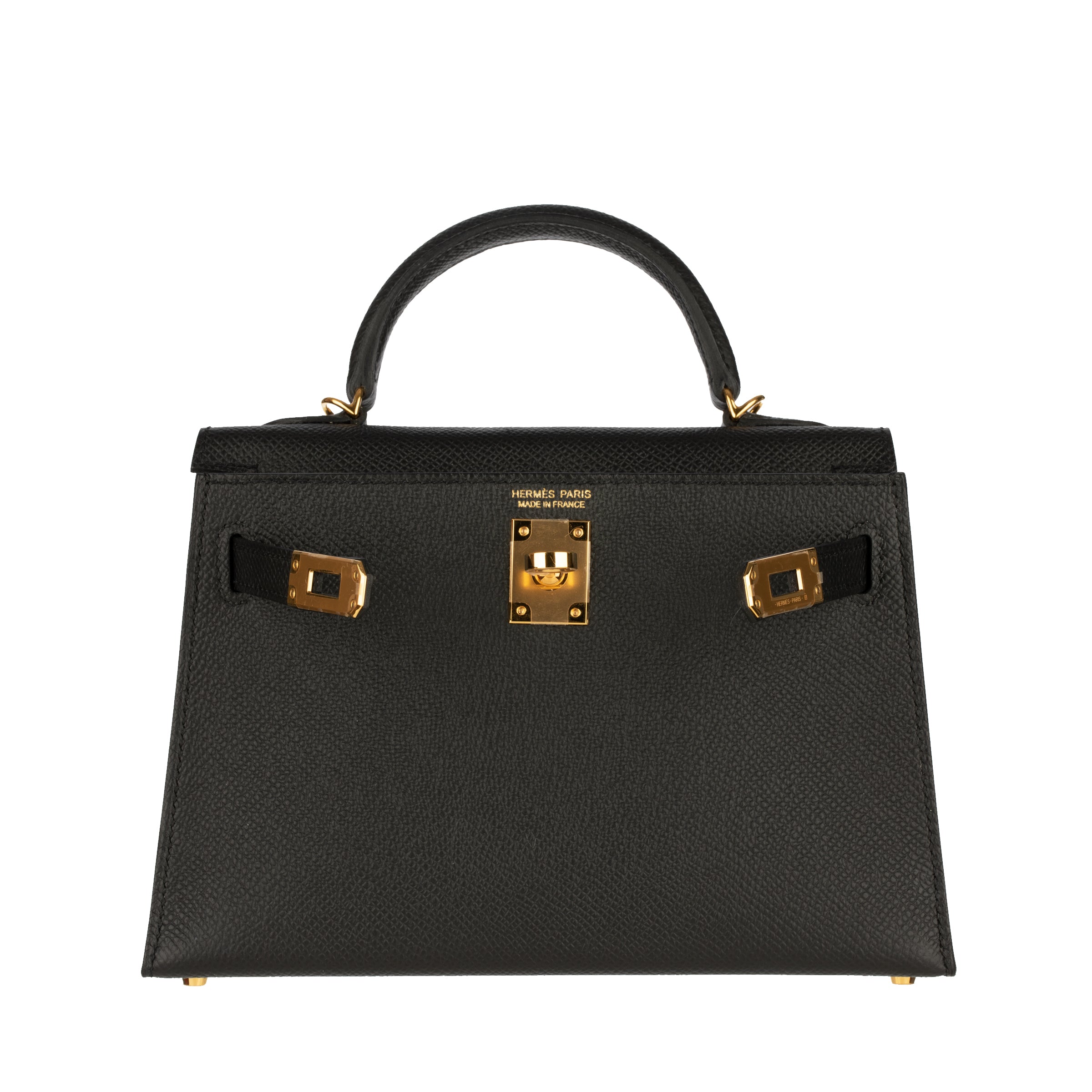 Hermes Mini Kelly II Black Epsom Leather Gold Hardware