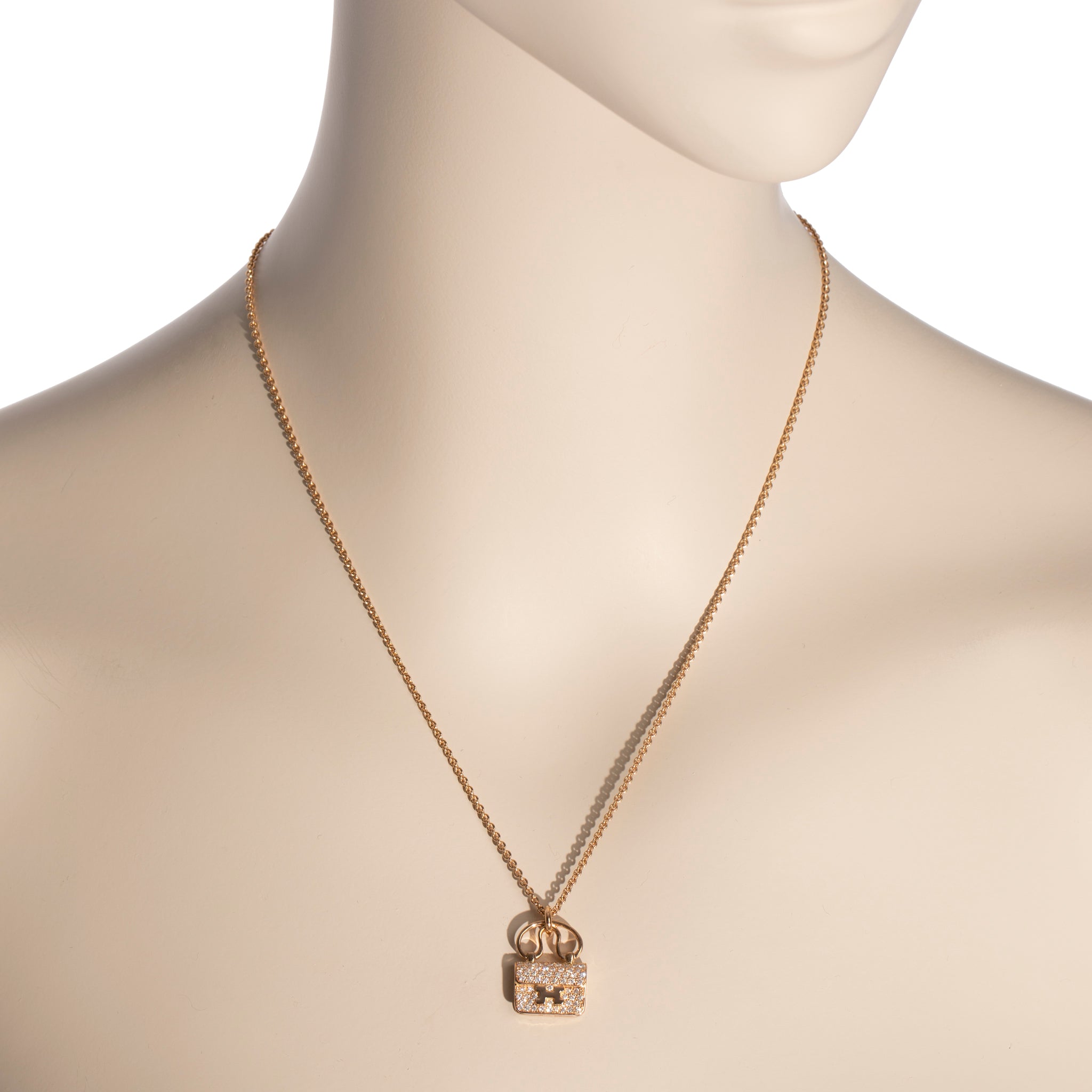 Hermes Constance Rose Gold Necklace With Diamonds