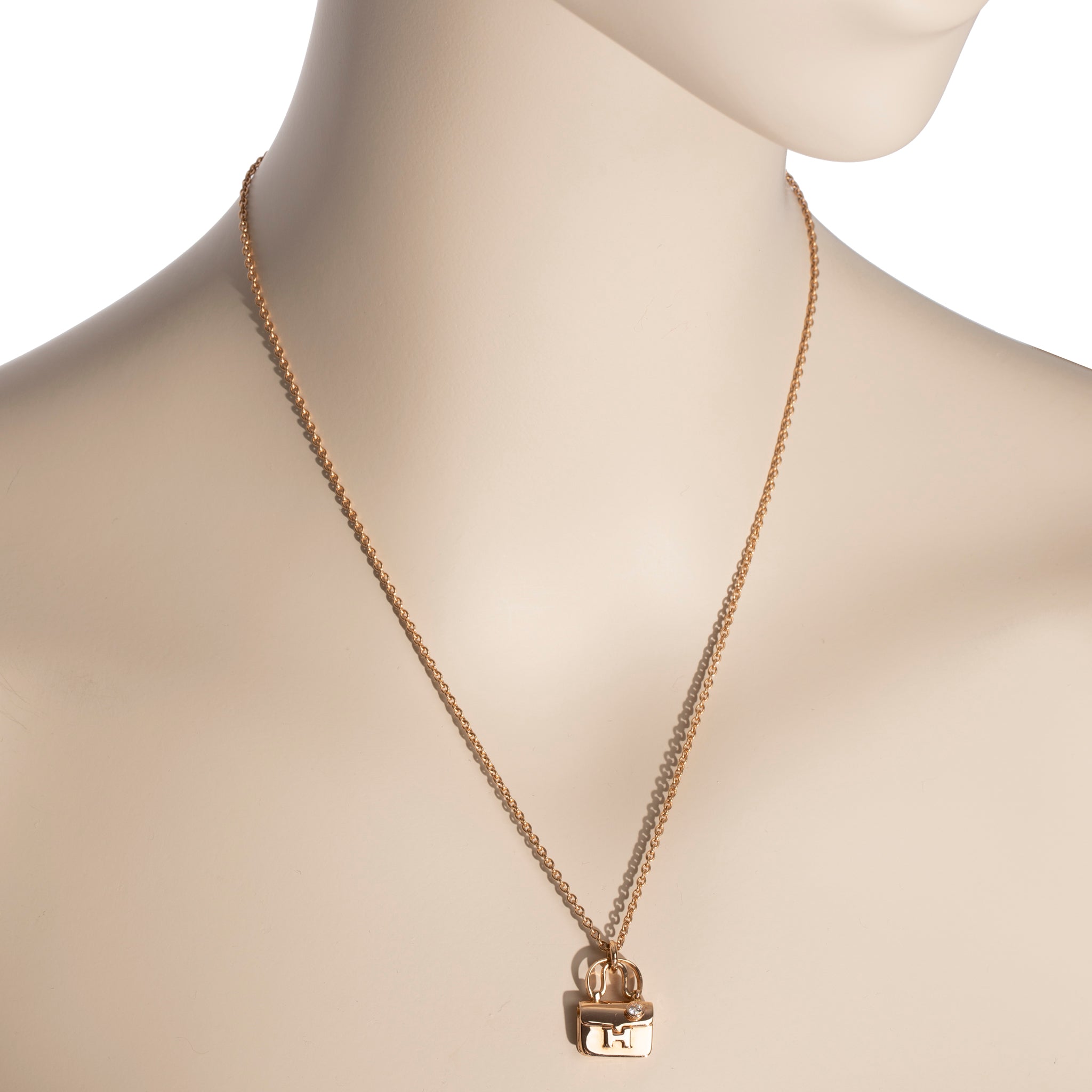 Hermes Constance Amulette Pendant Necklace Single Diamond Rose Gold