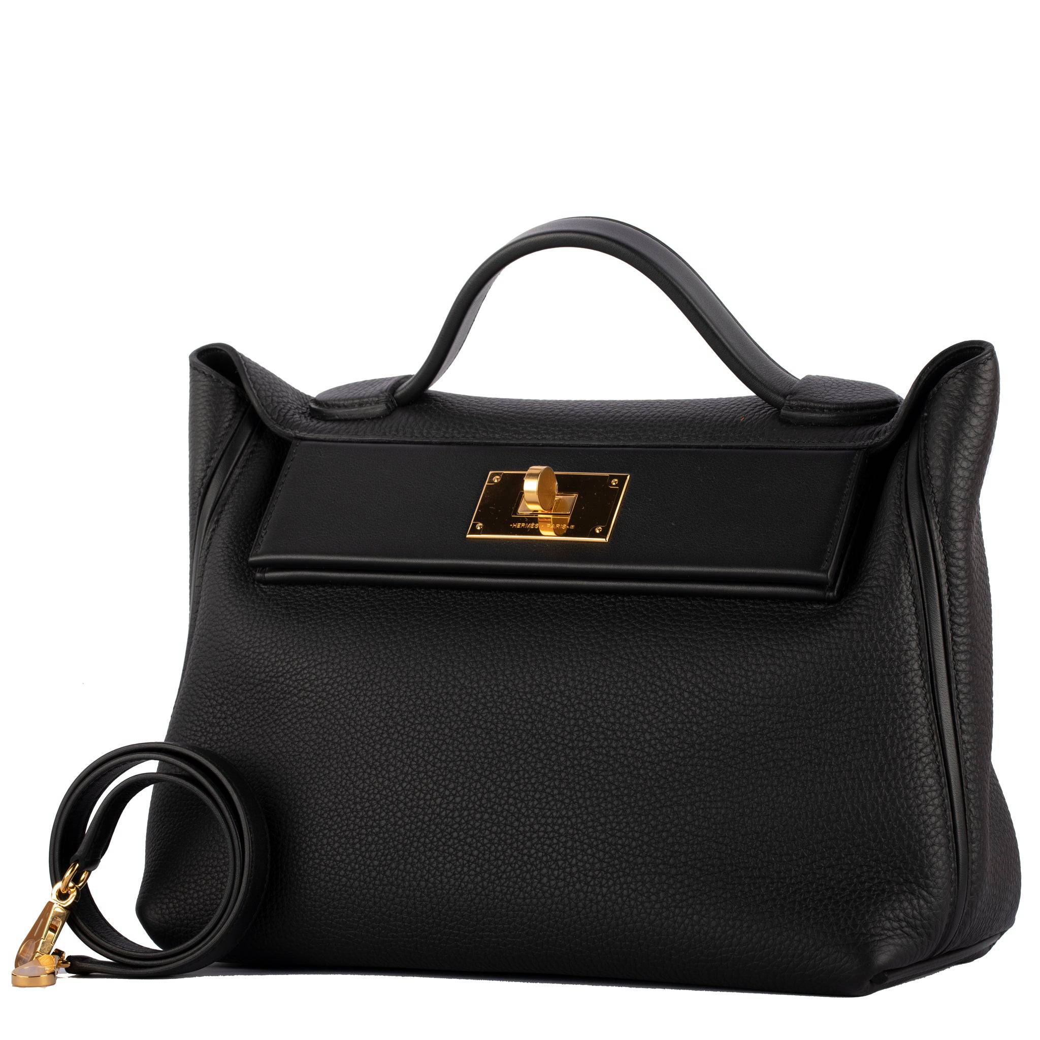 HERMES 24/24 29CM BLACK TOGO & SWIFT LEATHER GOLD HARDWARE - On Repeat