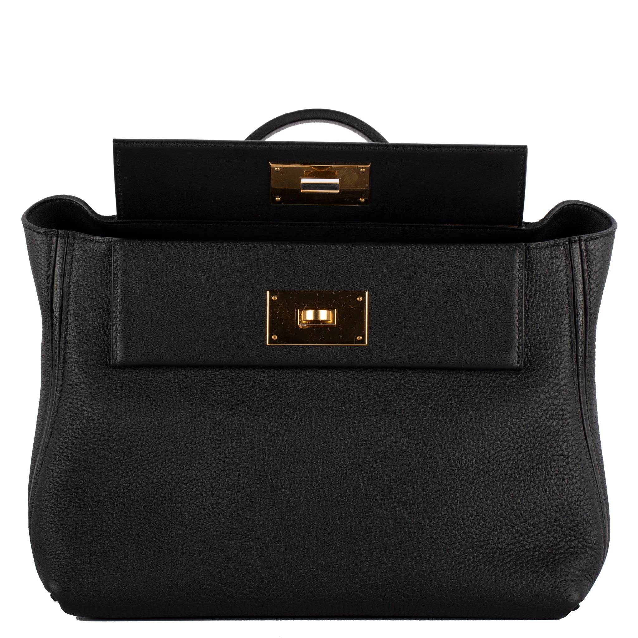 HERMES 24/24 29CM BLACK TOGO & SWIFT LEATHER GOLD HARDWARE - On Repeat