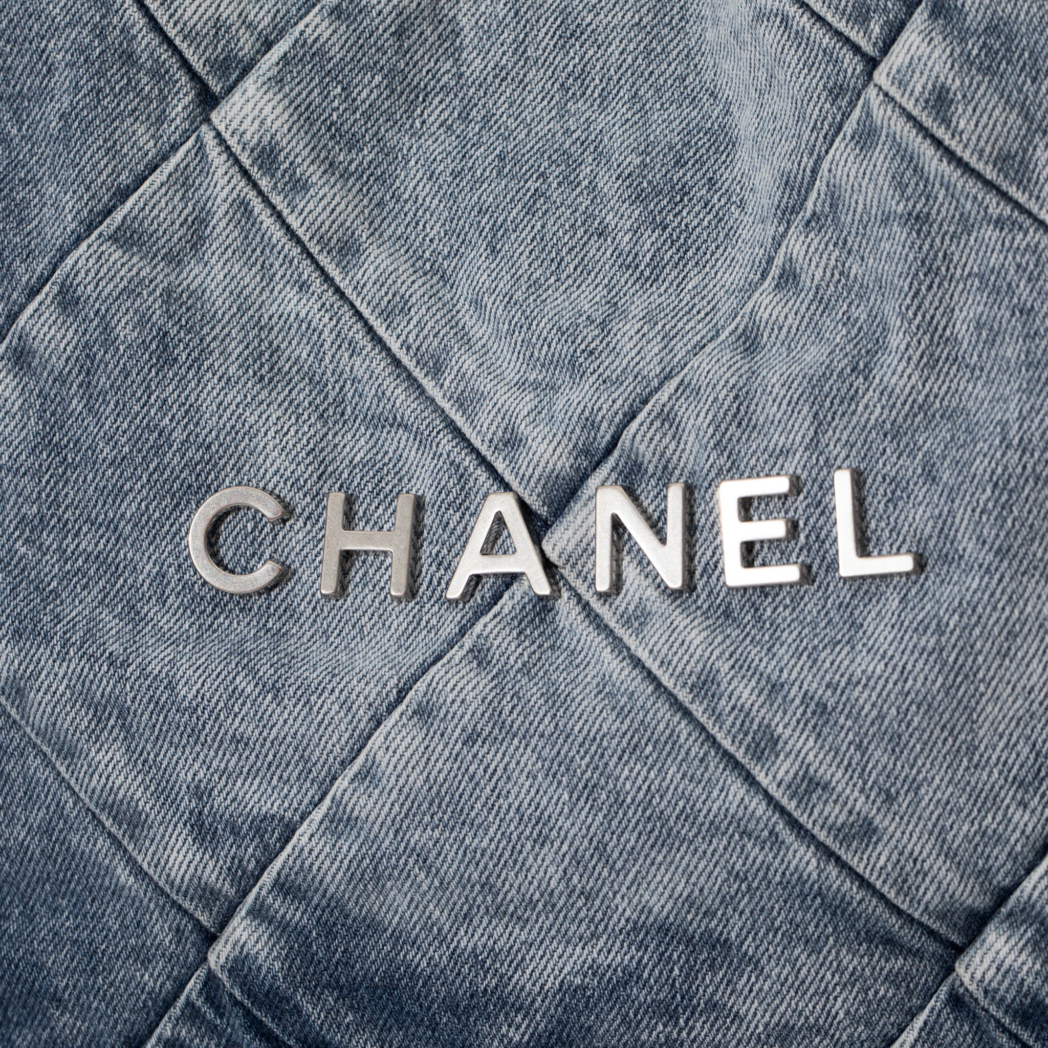 Chanel 22 Handbag Washed Denim Silver Tone Hardware