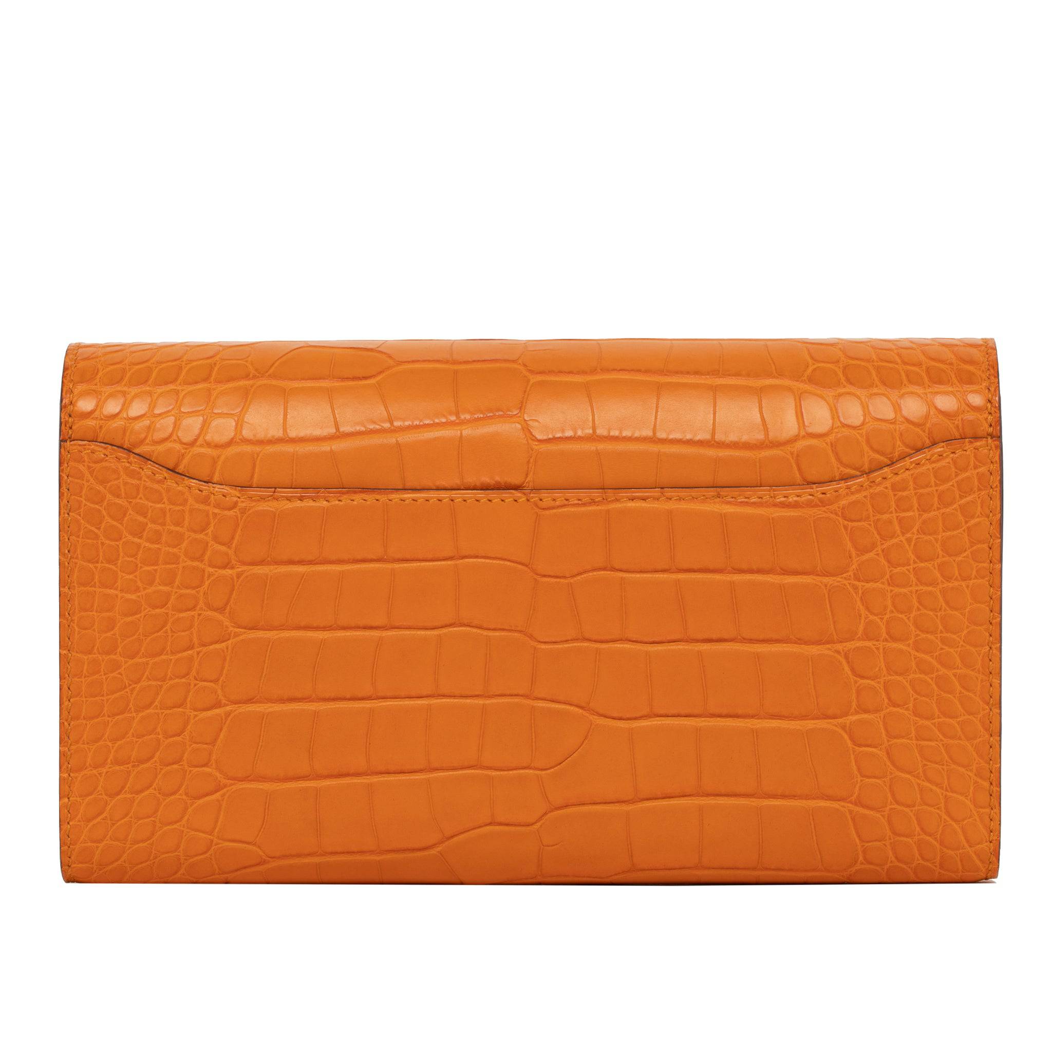 HERMES CONSTANCE WALLET ABRICOT MATTE ALLIGATOR GOLD HARDWARE - On Repeat