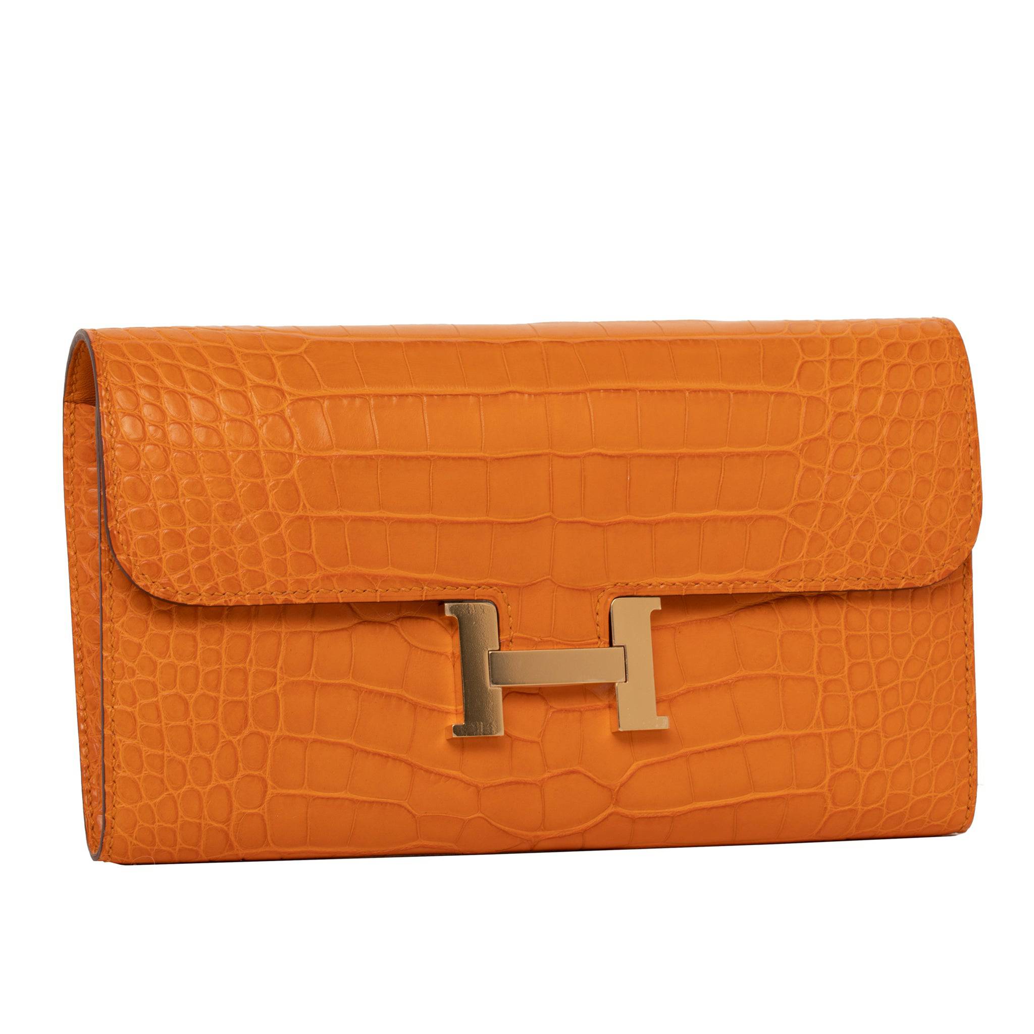 HERMES CONSTANCE WALLET ABRICOT MATTE ALLIGATOR GOLD HARDWARE - On Repeat
