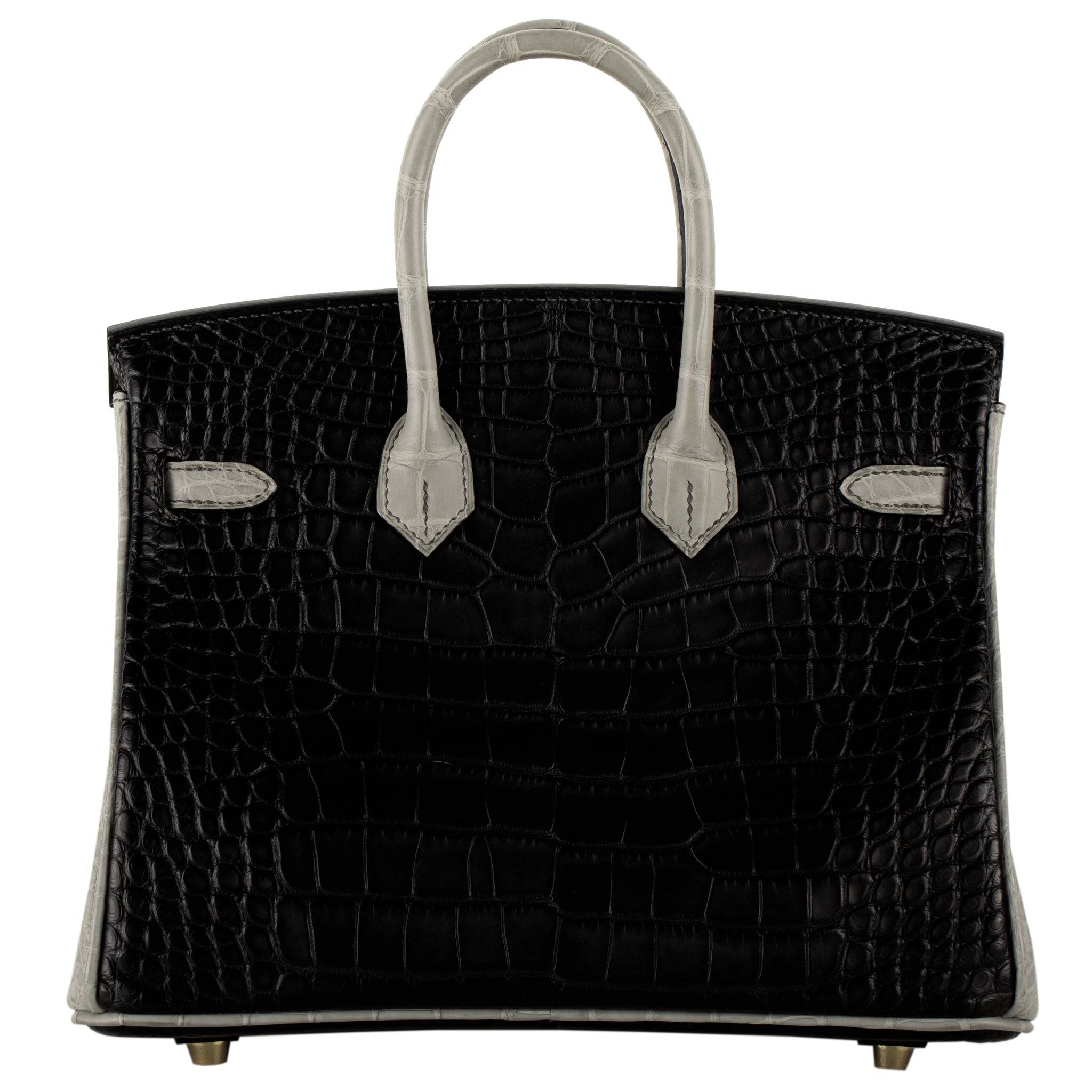 HERMES BIRKIN 25CM SPECIAL ORDER GRIS PERLE & GRAPHITE MATTE ALLIGATOR BRUSHED GOLD HARDWARE - On Repeat