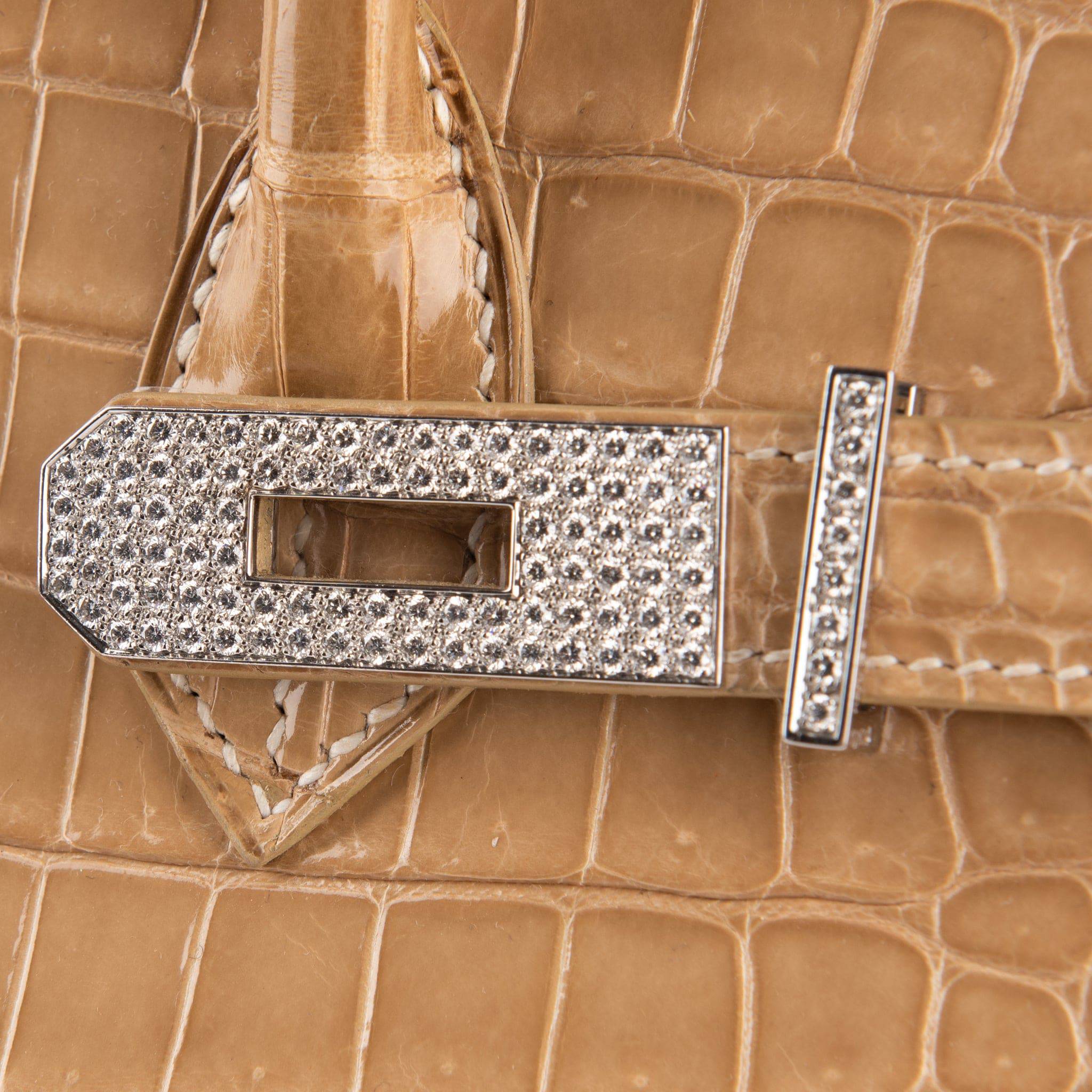 HERMES BIRKIN 35CM FICELLE POROSUS CROCOIDLE WHITE GOLD & DIAMOND HARDWARE - On Repeat