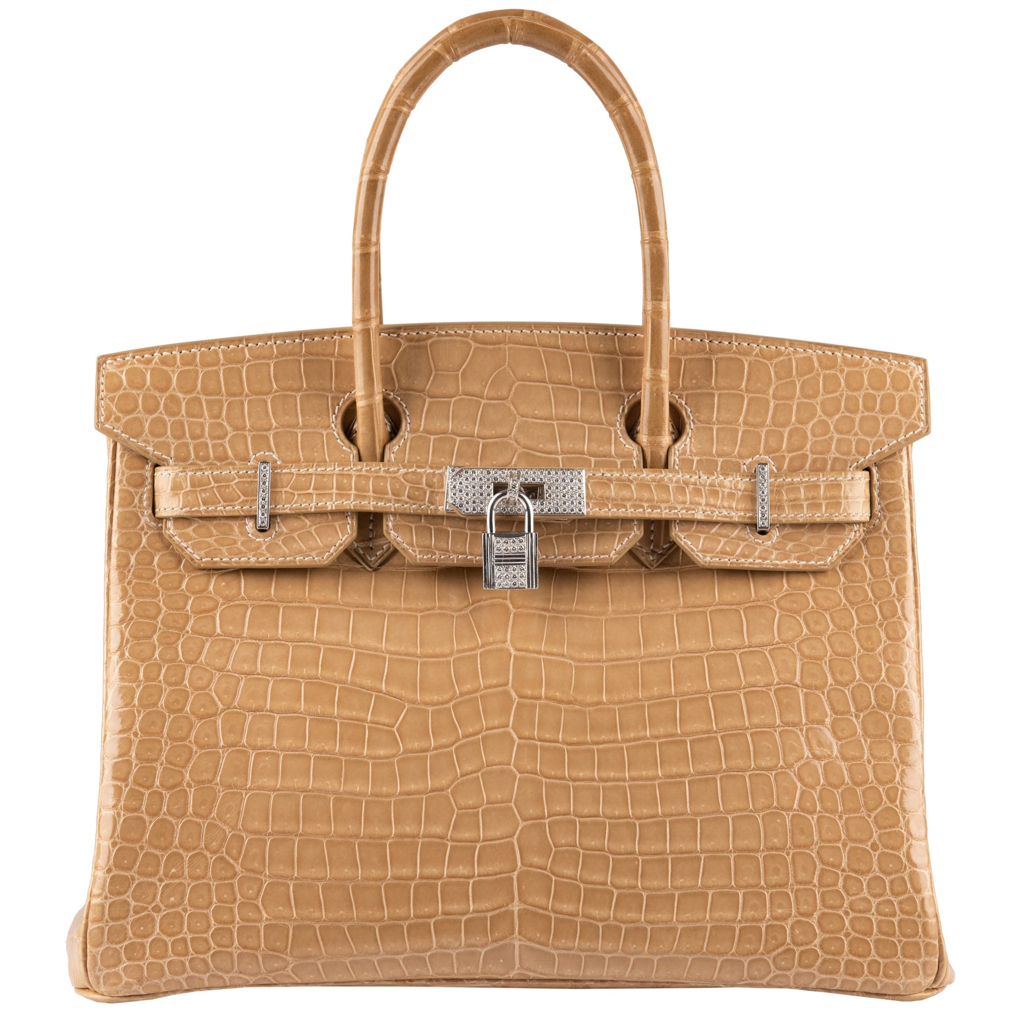 HERMES BIRKIN 35CM FICELLE POROSUS CROCOIDLE WHITE GOLD & DIAMOND HARDWARE - On Repeat