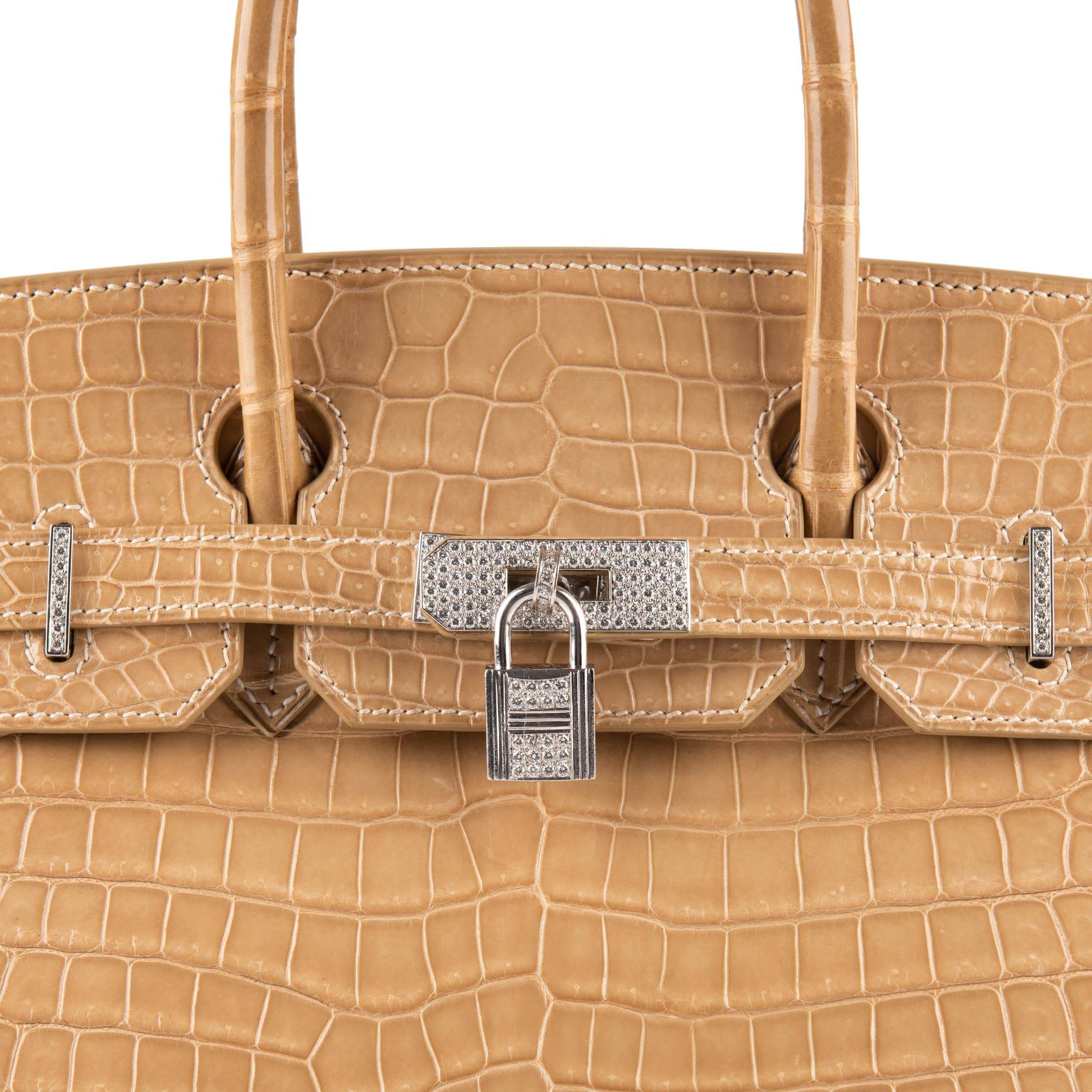 HERMES BIRKIN 35CM FICELLE POROSUS CROCOIDLE WHITE GOLD & DIAMOND HARDWARE - On Repeat