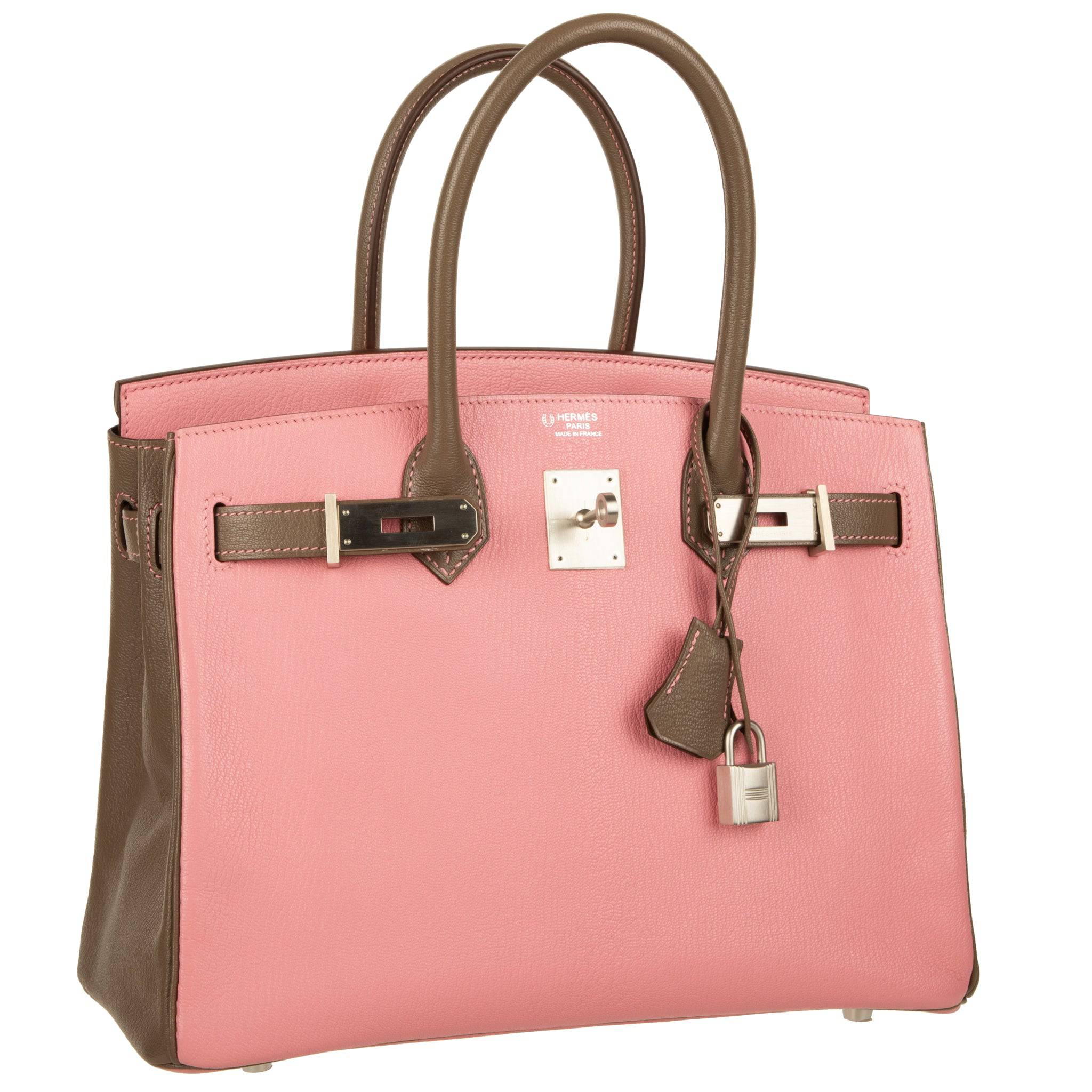 HERMES BIRKIN 30CM SPECIAL ORDER ROSE CONFETTI & ETOUPE CHEVRE LEATHER BRUSHED PALLADIUM HARDWARE - On Repeat