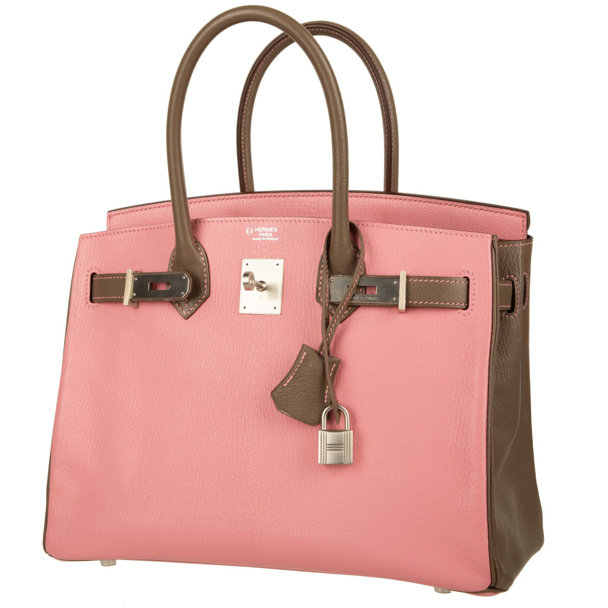 HERMES BIRKIN 30CM SPECIAL ORDER ROSE CONFETTI & ETOUPE CHEVRE LEATHER BRUSHED PALLADIUM HARDWARE - On Repeat