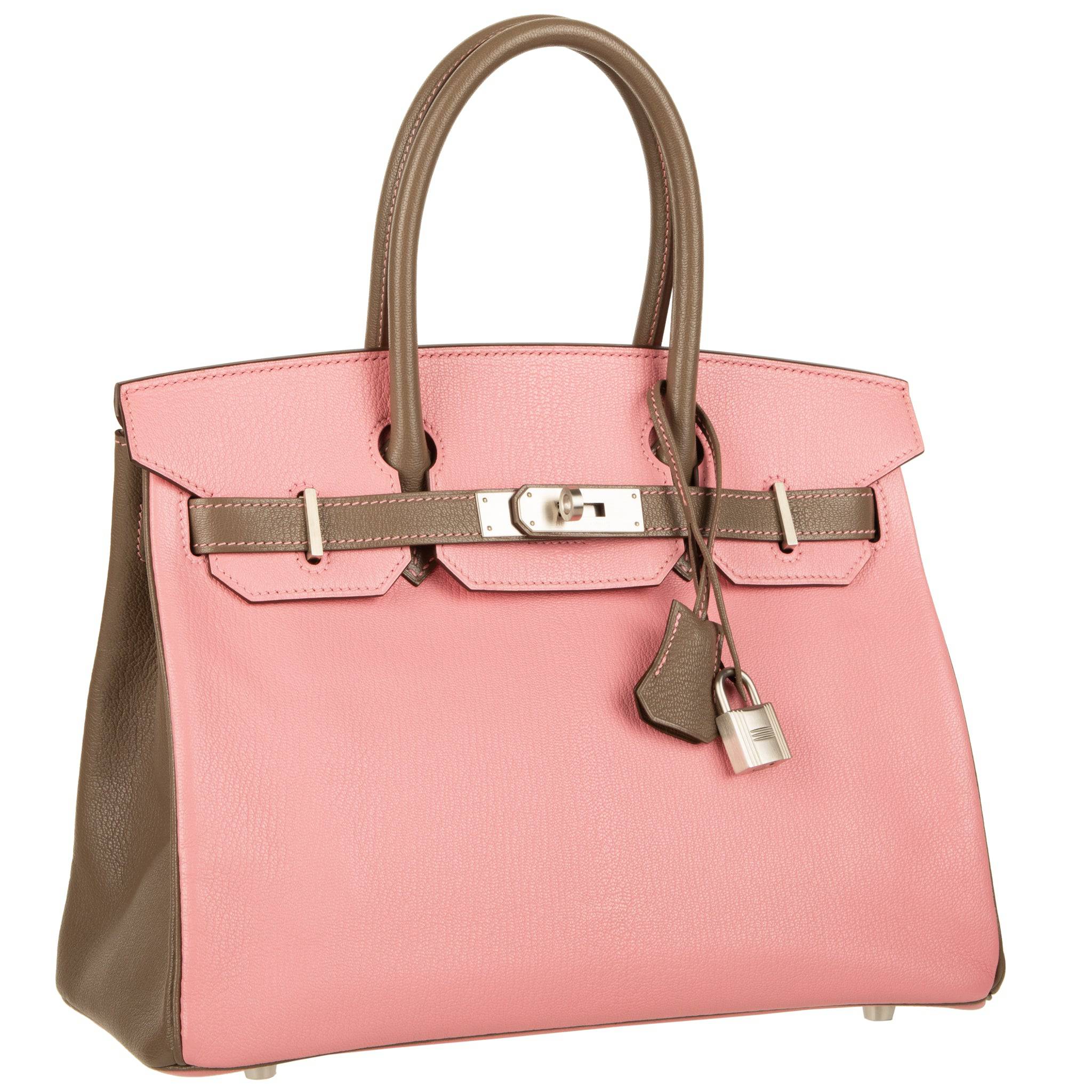 HERMES BIRKIN 30CM SPECIAL ORDER ROSE CONFETTI & ETOUPE CHEVRE LEATHER BRUSHED PALLADIUM HARDWARE - On Repeat