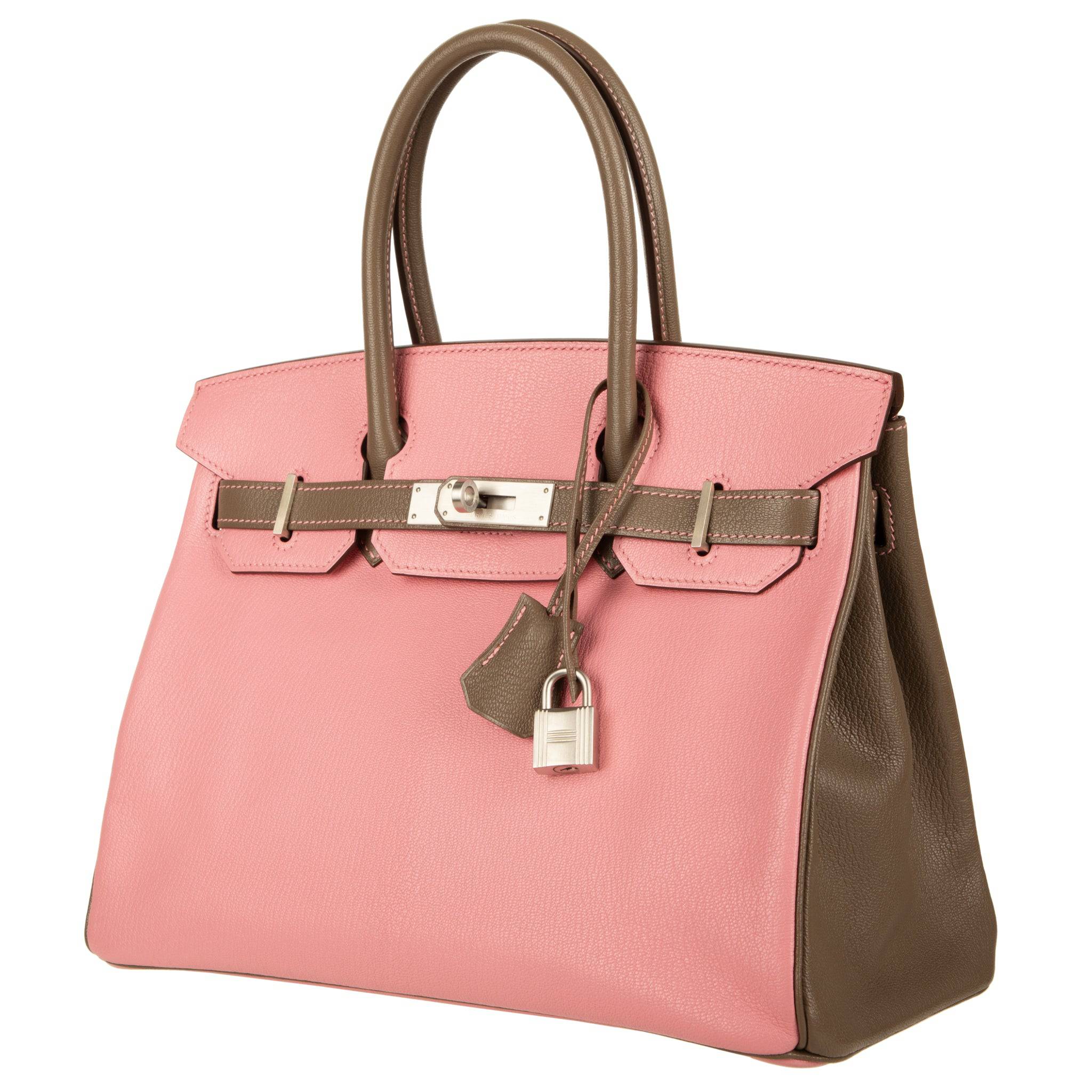 HERMES BIRKIN 30CM SPECIAL ORDER ROSE CONFETTI & ETOUPE CHEVRE LEATHER BRUSHED PALLADIUM HARDWARE - On Repeat