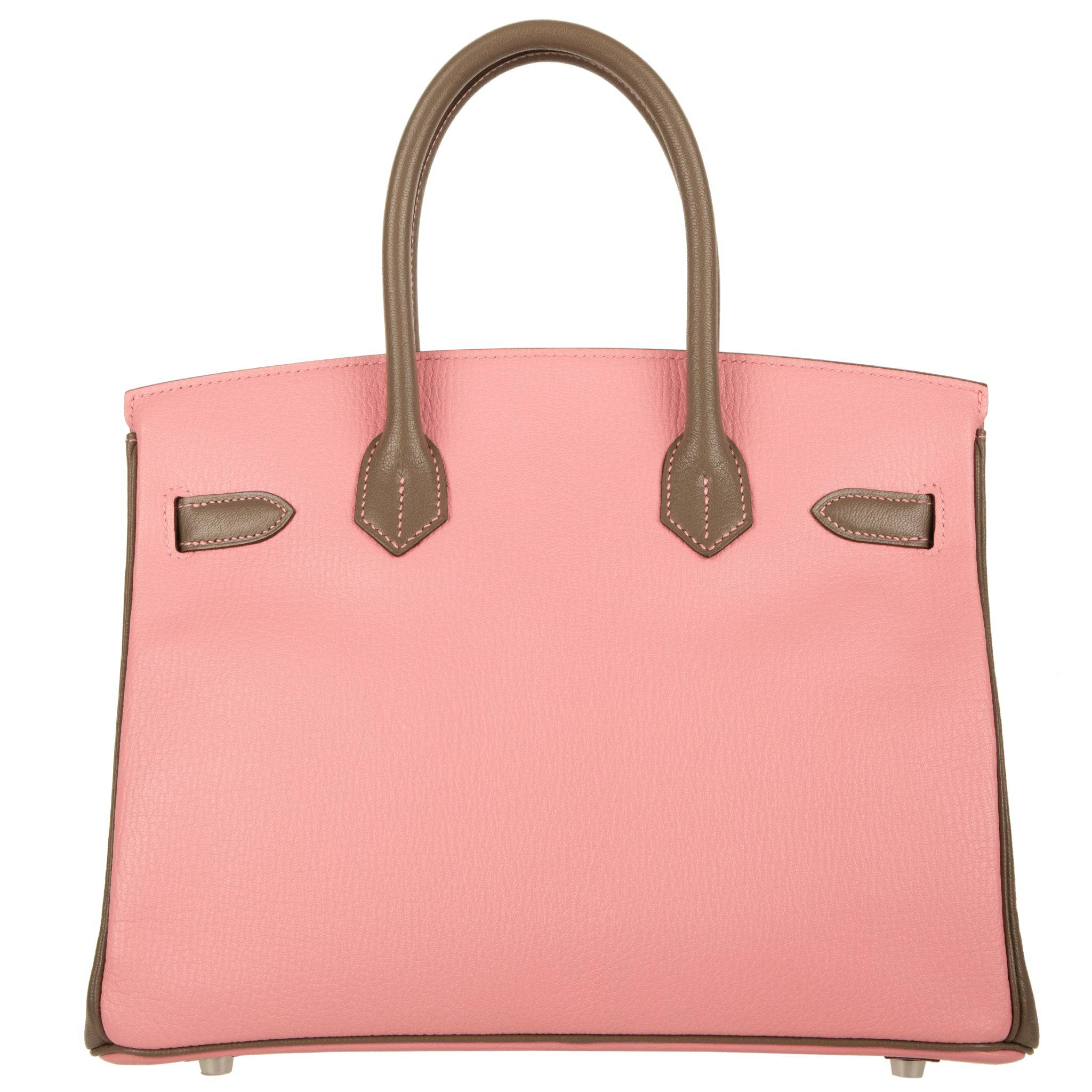 HERMES BIRKIN 30CM SPECIAL ORDER ROSE CONFETTI & ETOUPE CHEVRE LEATHER BRUSHED PALLADIUM HARDWARE - On Repeat