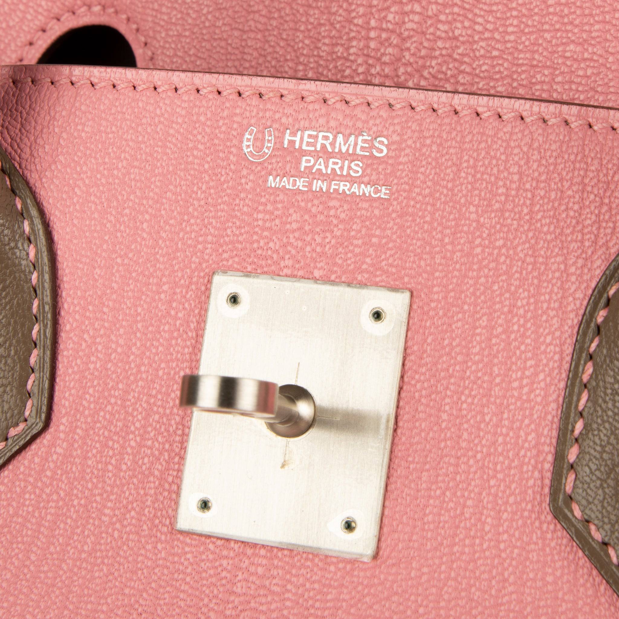 HERMES BIRKIN 30CM SPECIAL ORDER ROSE CONFETTI & ETOUPE CHEVRE LEATHER BRUSHED PALLADIUM HARDWARE - On Repeat