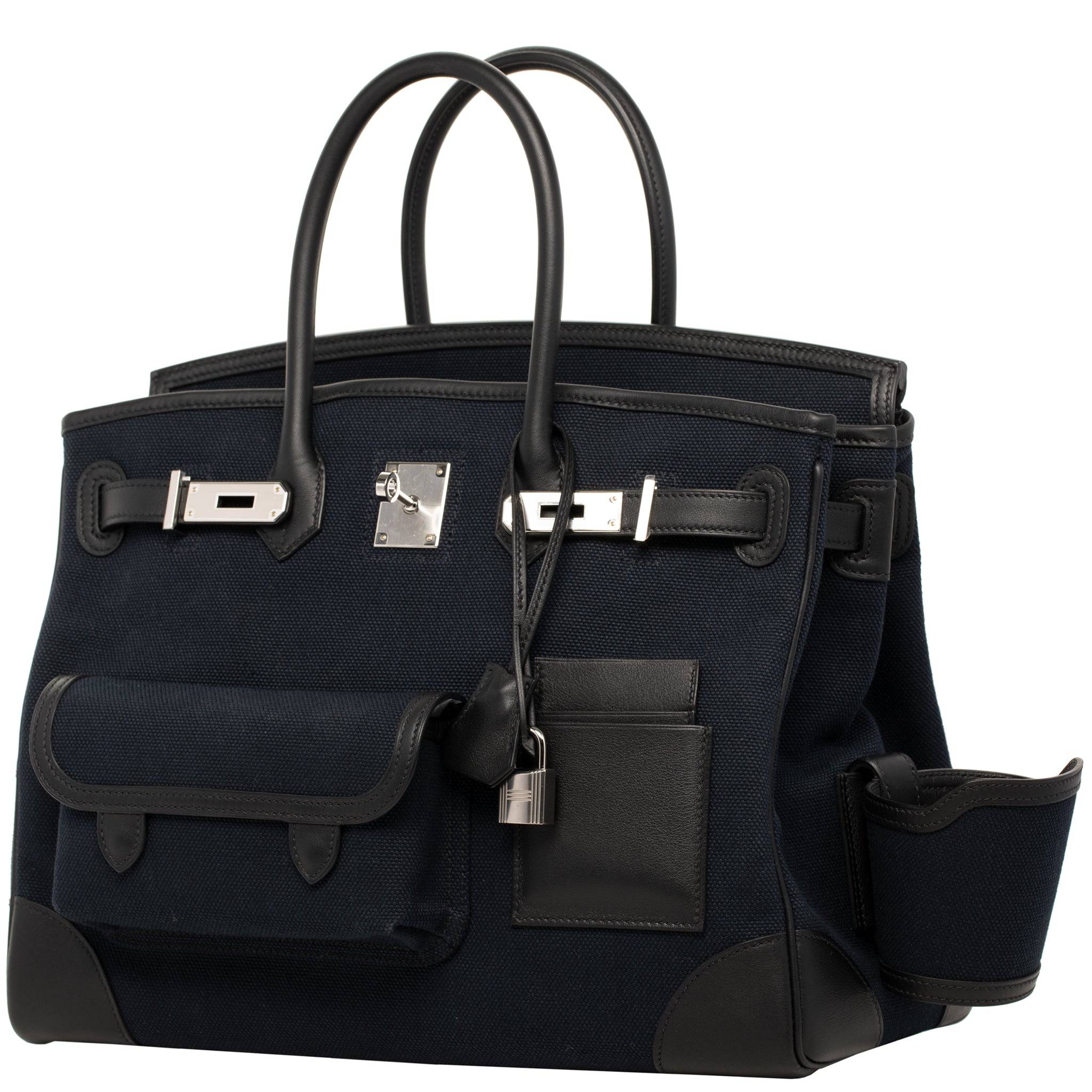 HERMES BIRKIN CARGO 35CM BLUE SAPHIR CANVAS & SWIFT LEATHER PALLADIUM  HARDWARE - On Repeat