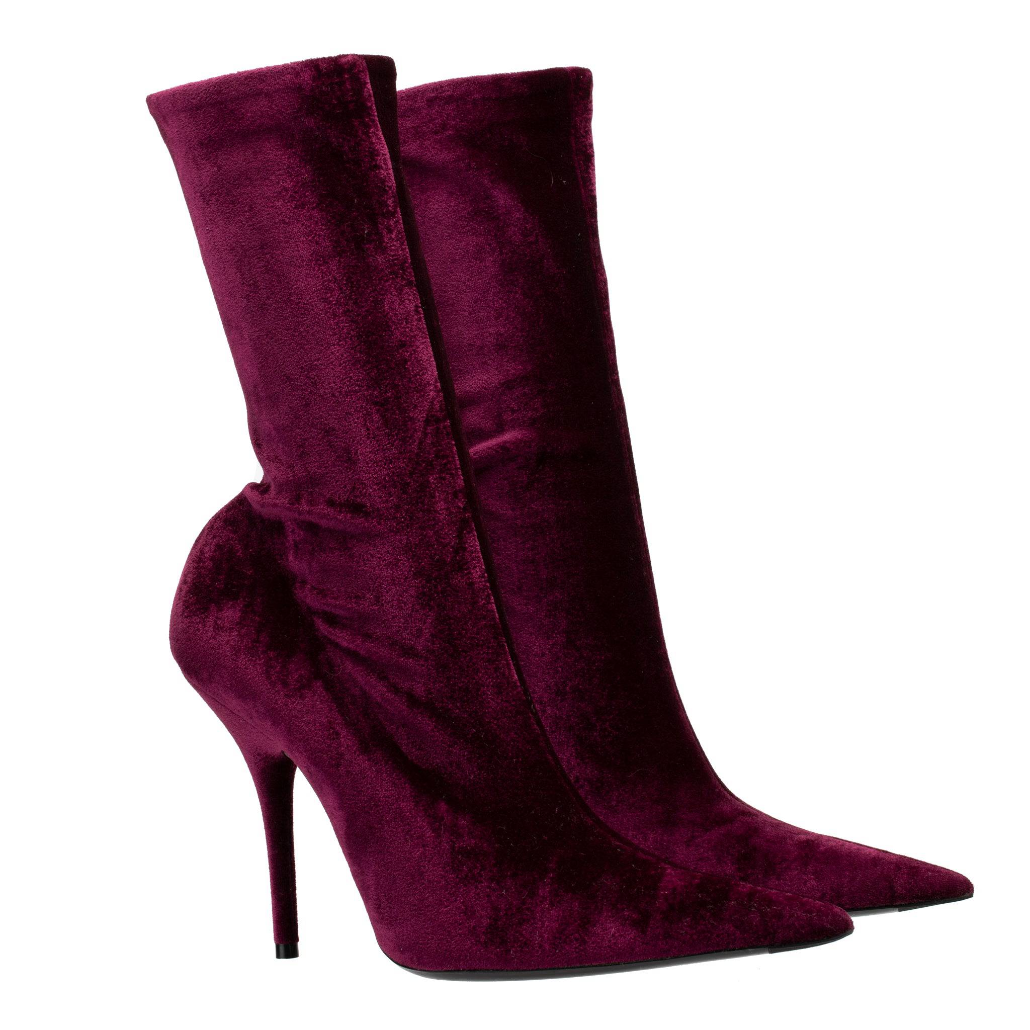 BALENCIAGA VELVET STRETCH KNIT KNIFE BOOT BURGUNDY 41 FR - On Repeat