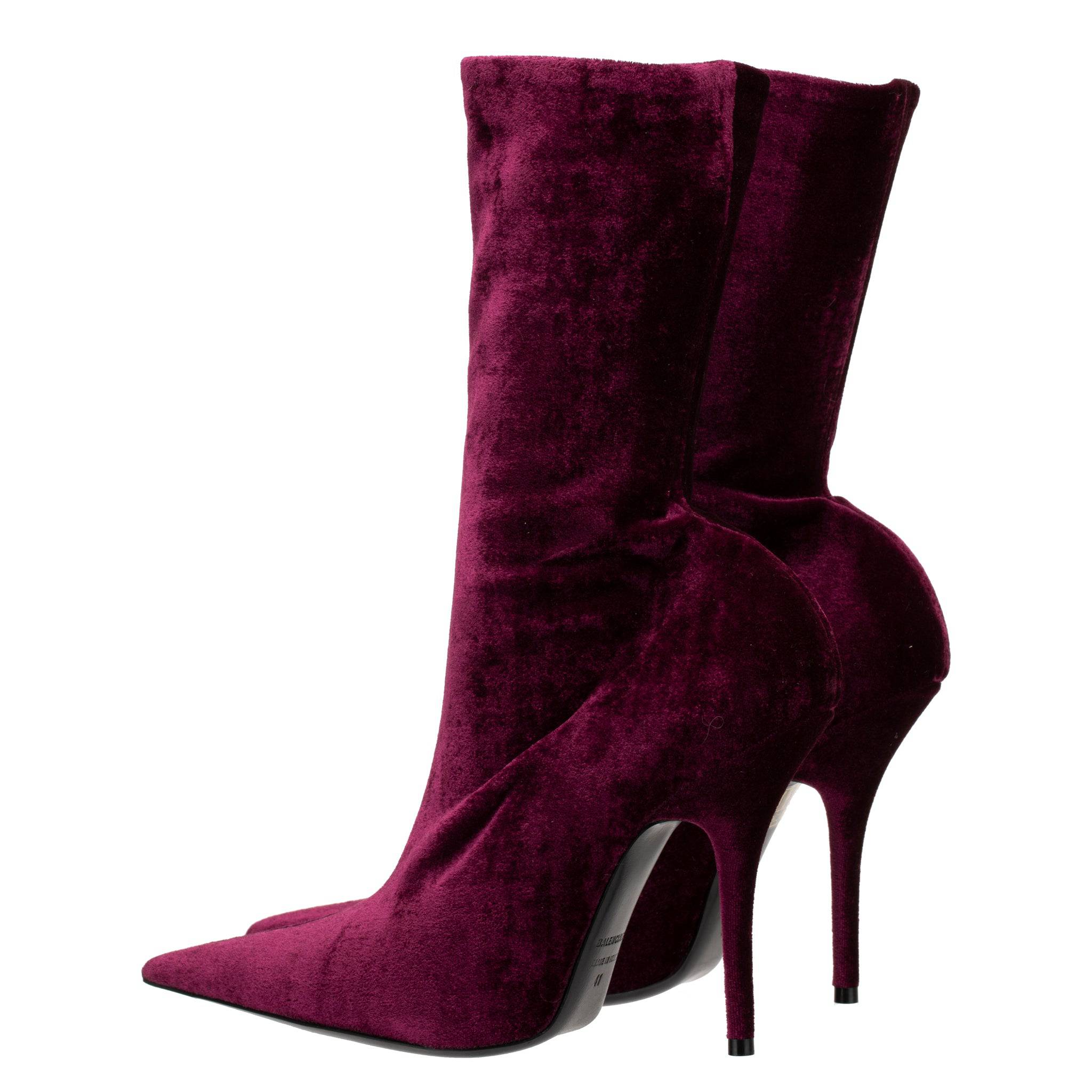 BALENCIAGA VELVET STRETCH KNIT KNIFE BOOT BURGUNDY 41 FR - On Repeat