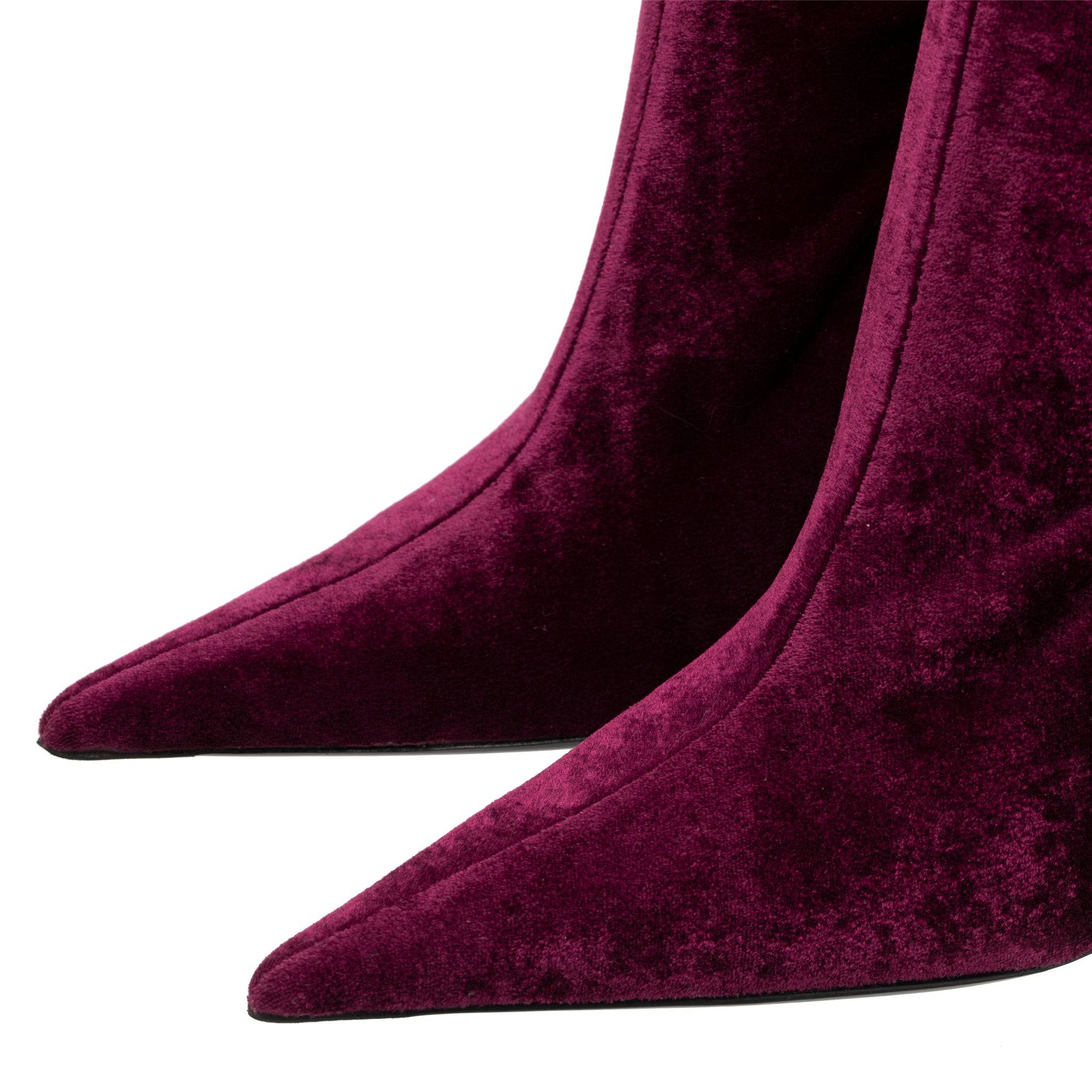 BALENCIAGA VELVET STRETCH KNIT KNIFE BOOT BURGUNDY 41 FR - On Repeat