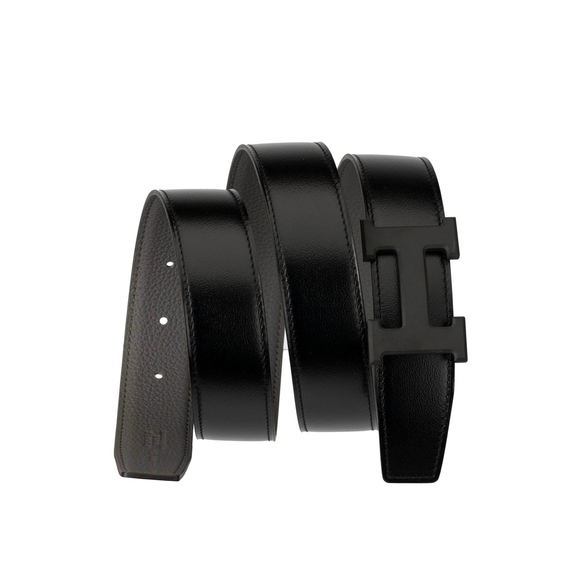 HERMES REVERSIBLE BELT BLACK AND ETAIN BLACK BUCKLE 95CM - On Repeat