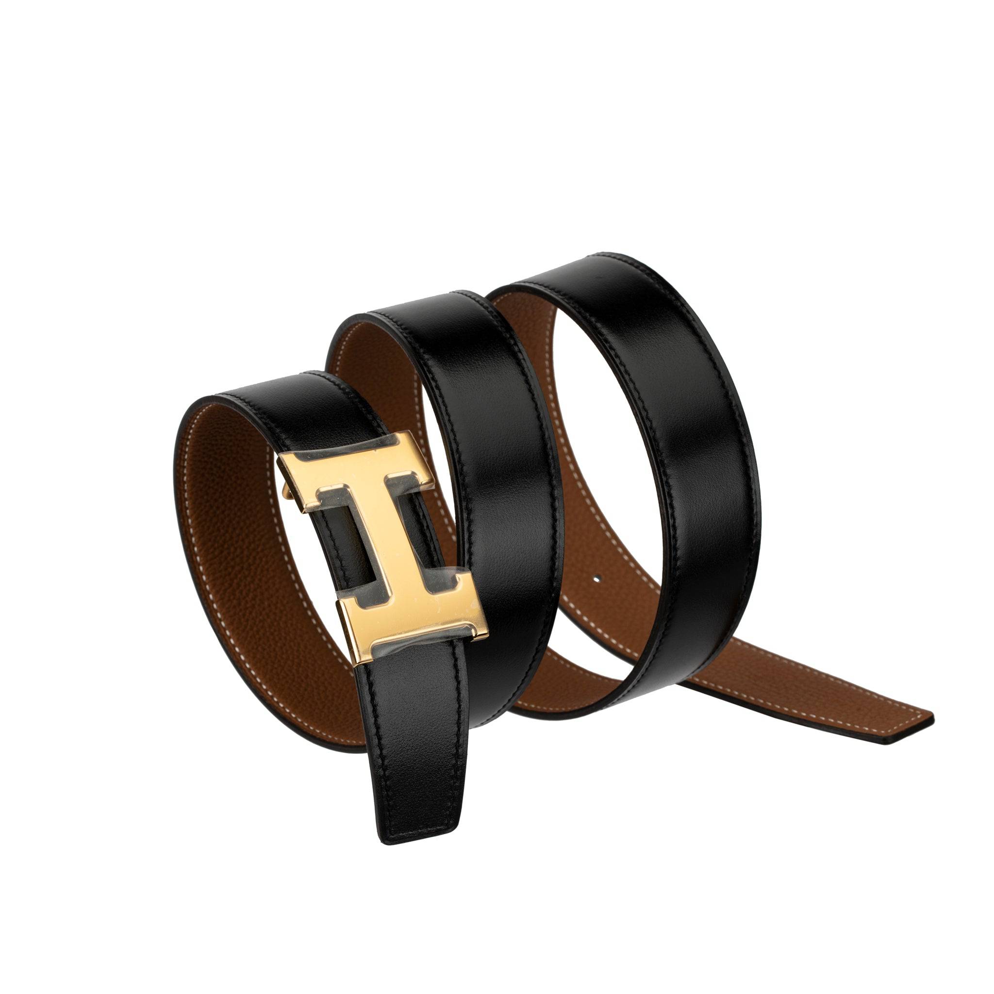 HERMES REVERSIBLE BELT BLACK AND GOLD BRUSHED GOLD BUCKLE 95CM - On Repeat