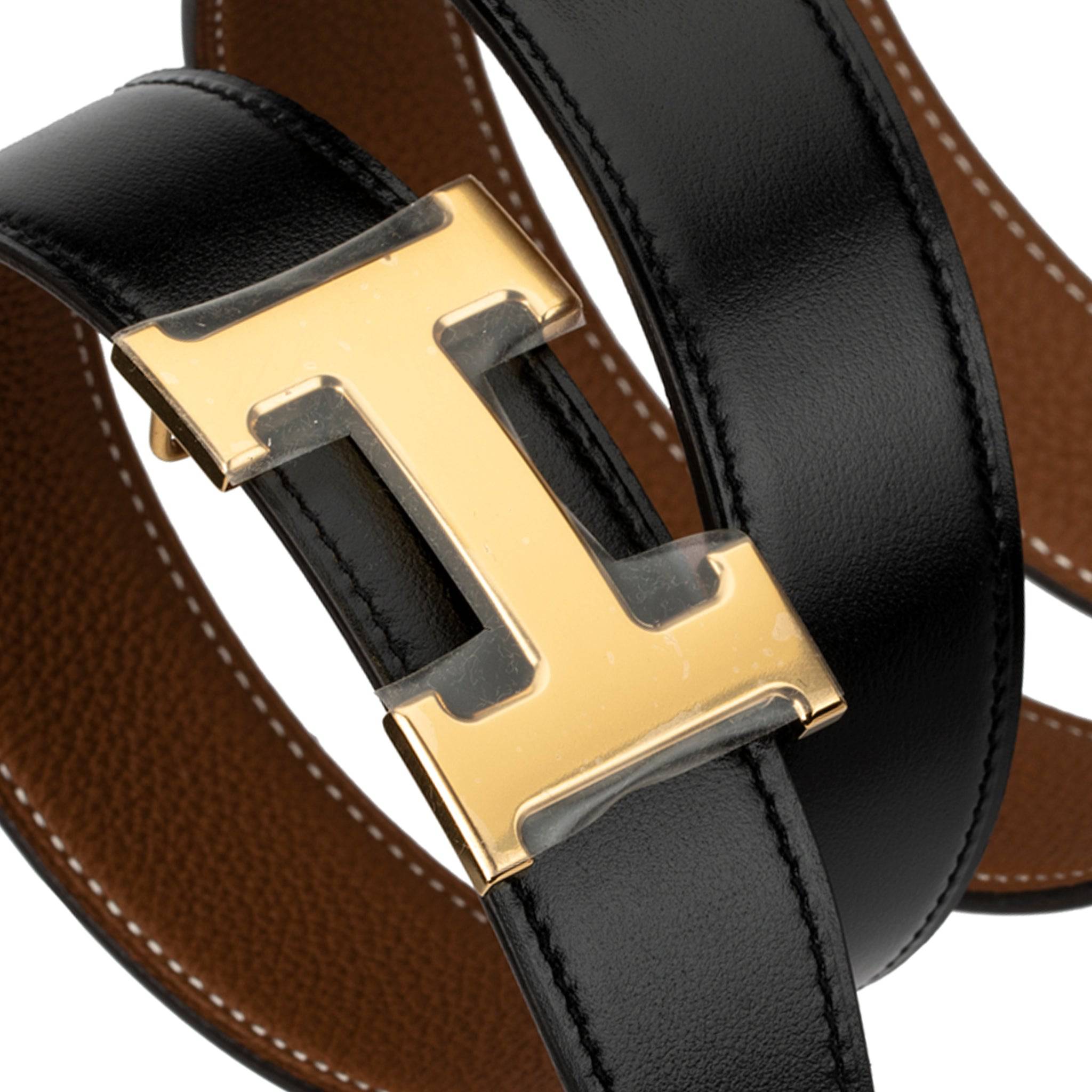 HERMES REVERSIBLE BELT BLACK AND GOLD BRUSHED GOLD BUCKLE 95CM - On Repeat
