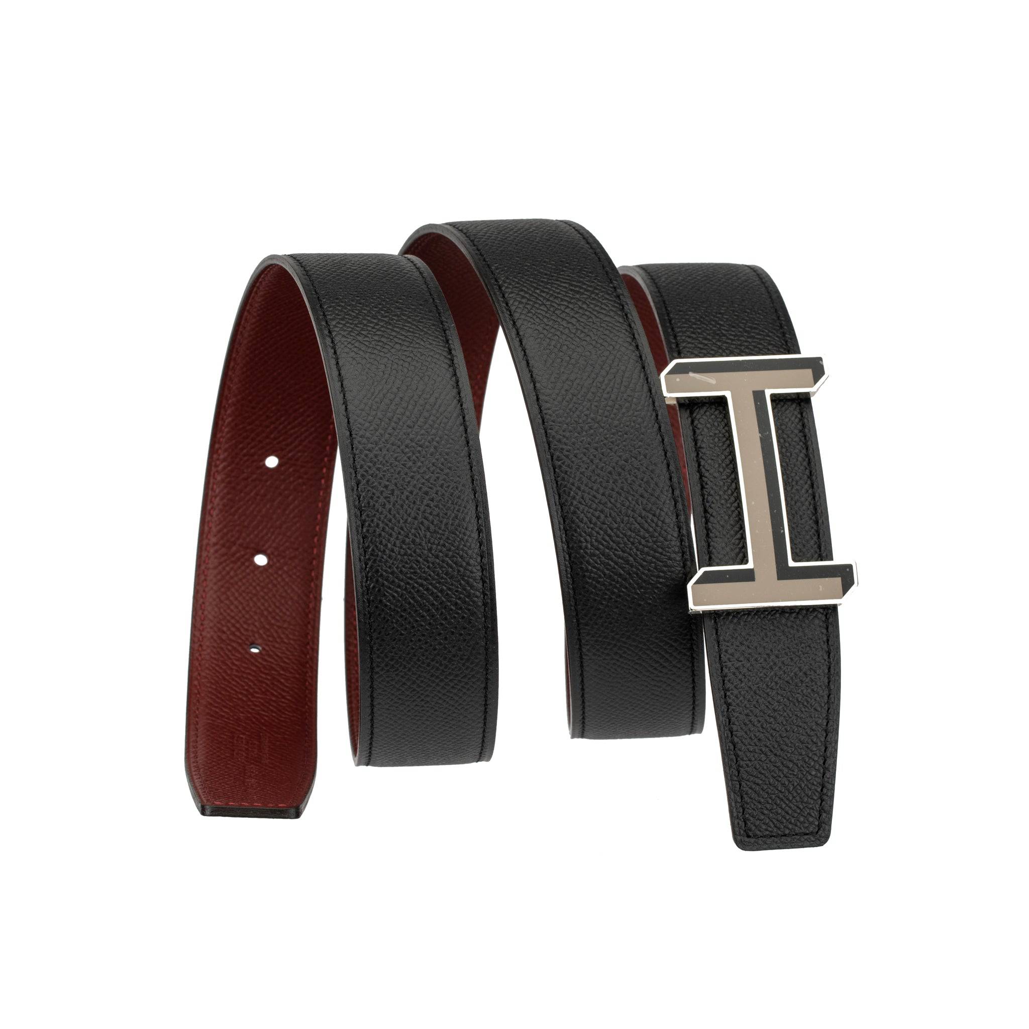 HERMES REVERSIBLE BELT BLACK AND ROUGE ENAMEL BUCKLE 100CM - On Repeat