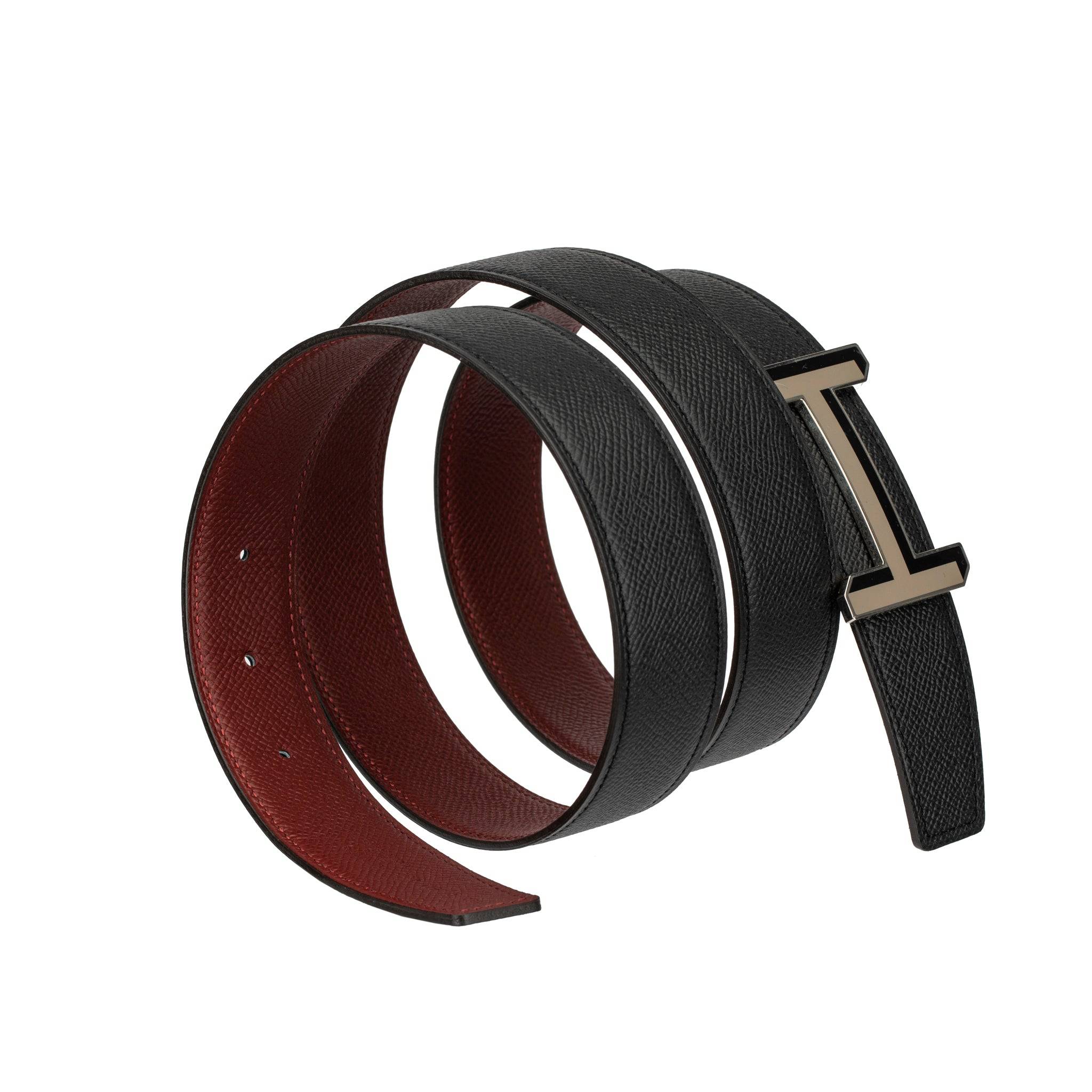 HERMES REVERSIBLE BELT BLACK AND ROUGE ENAMEL BUCKLE 100CM - On Repeat