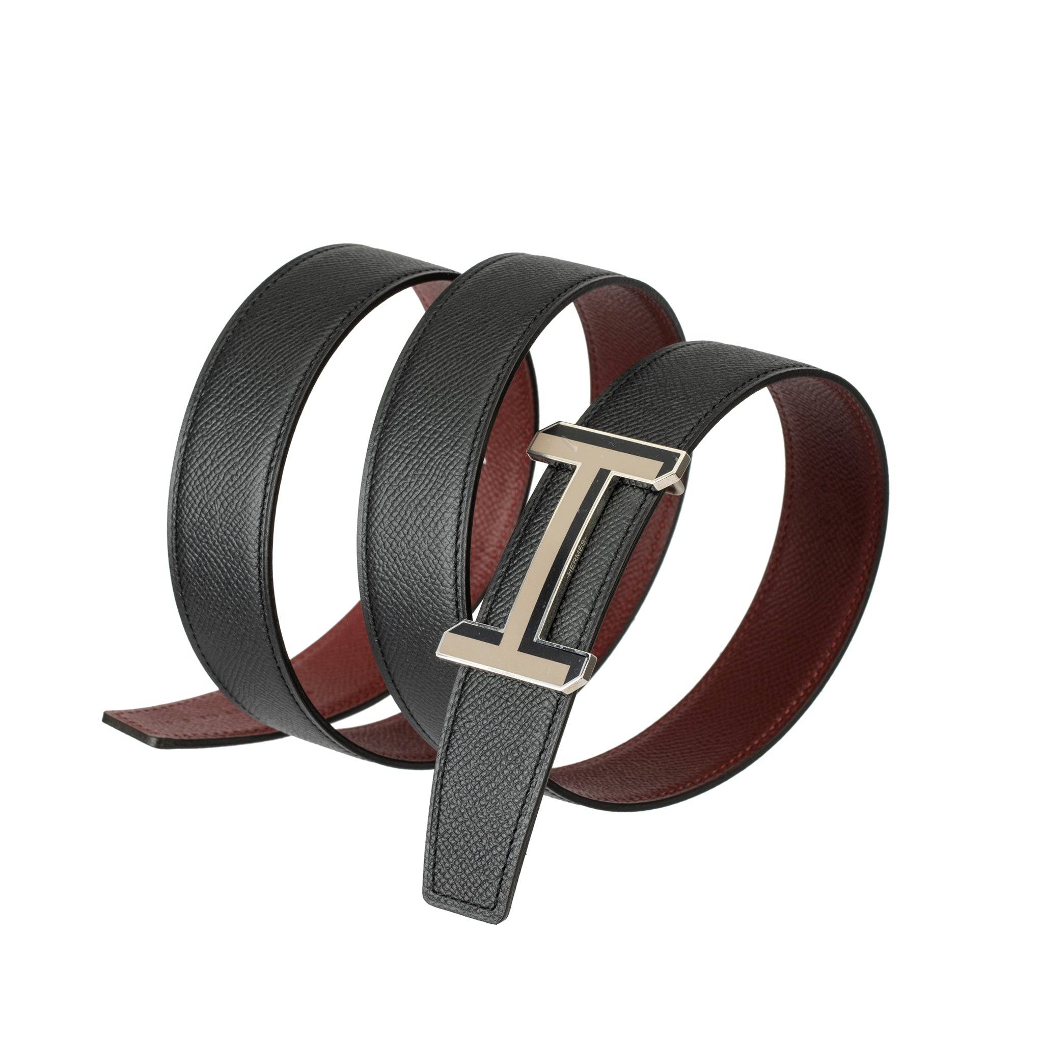 HERMES REVERSIBLE BELT BLACK AND ROUGE ENAMEL BUCKLE 100CM - On Repeat