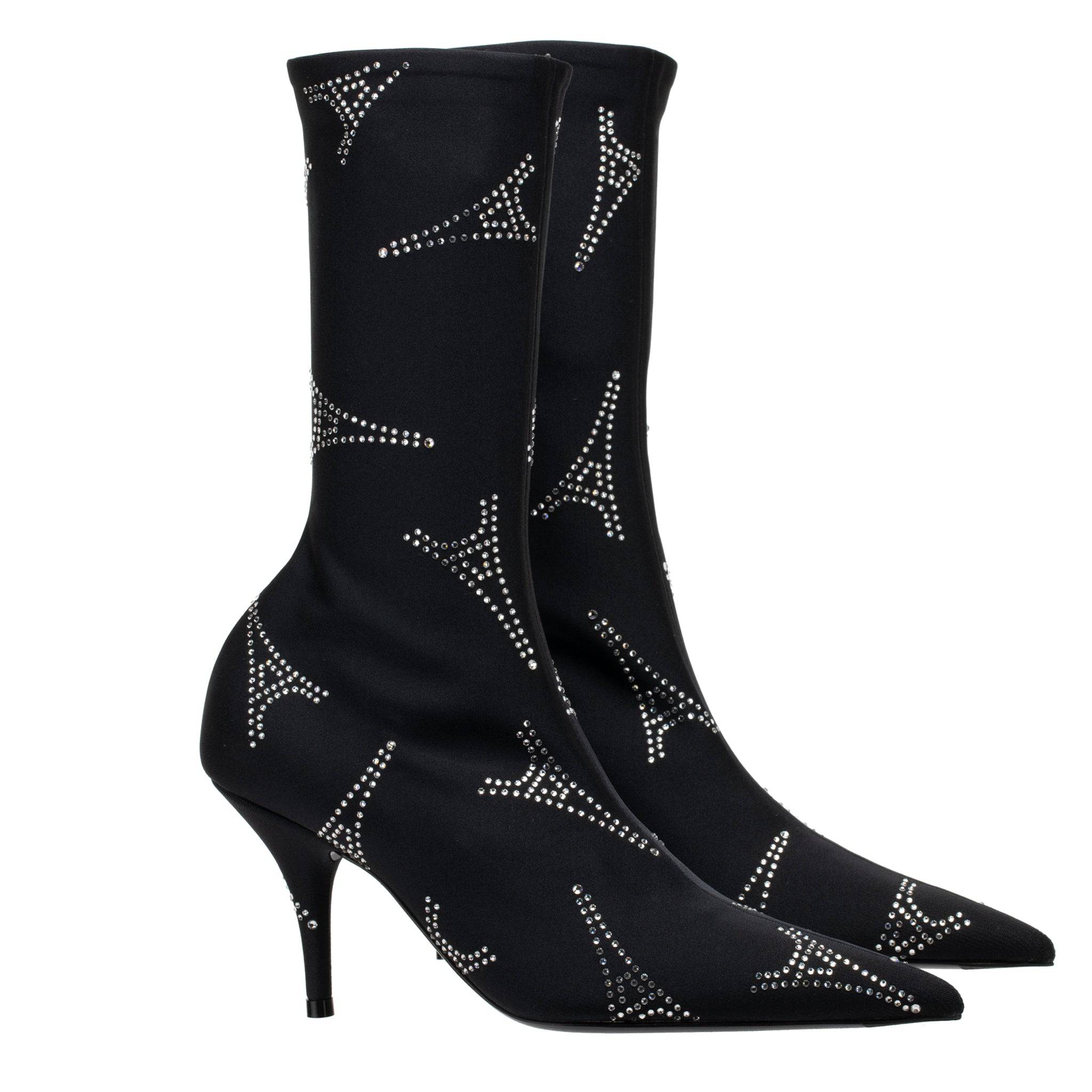 BALENCIAGA EIFFEL TOWER CRYSTAL STRETCH KNIT KNIFE BOOT BLACK 35 FR - On Repeat