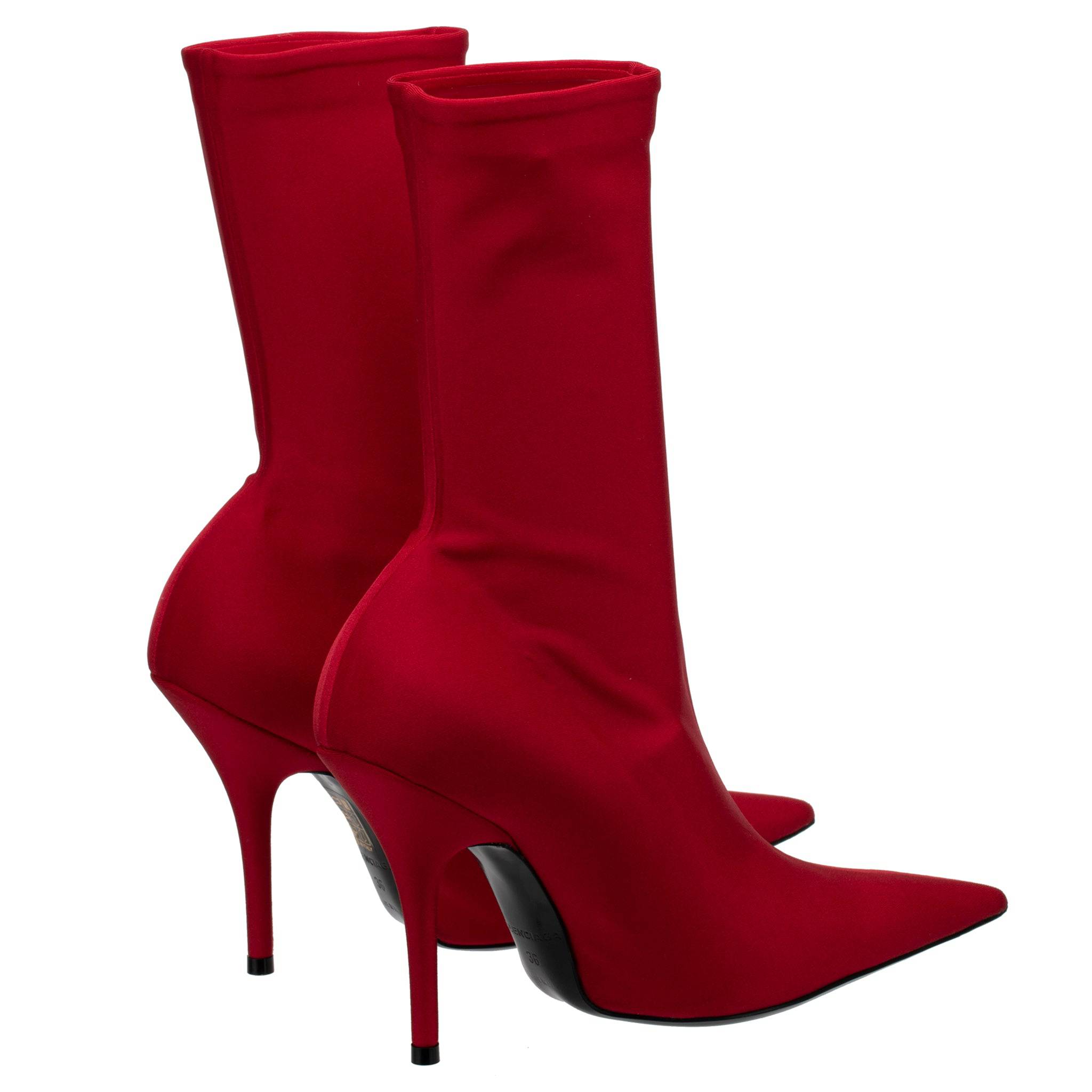 BALENCIAGA STRETCH KNIT KNIFE BOOT RED - On Repeat