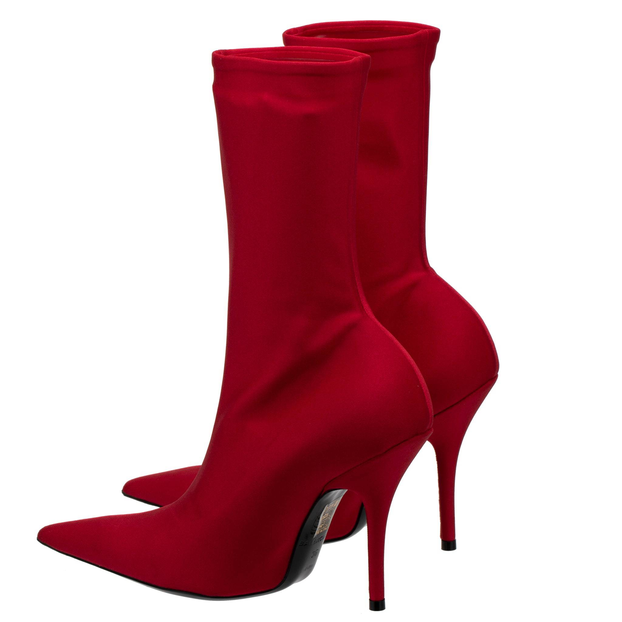 BALENCIAGA STRETCH KNIT KNIFE BOOT RED - On Repeat