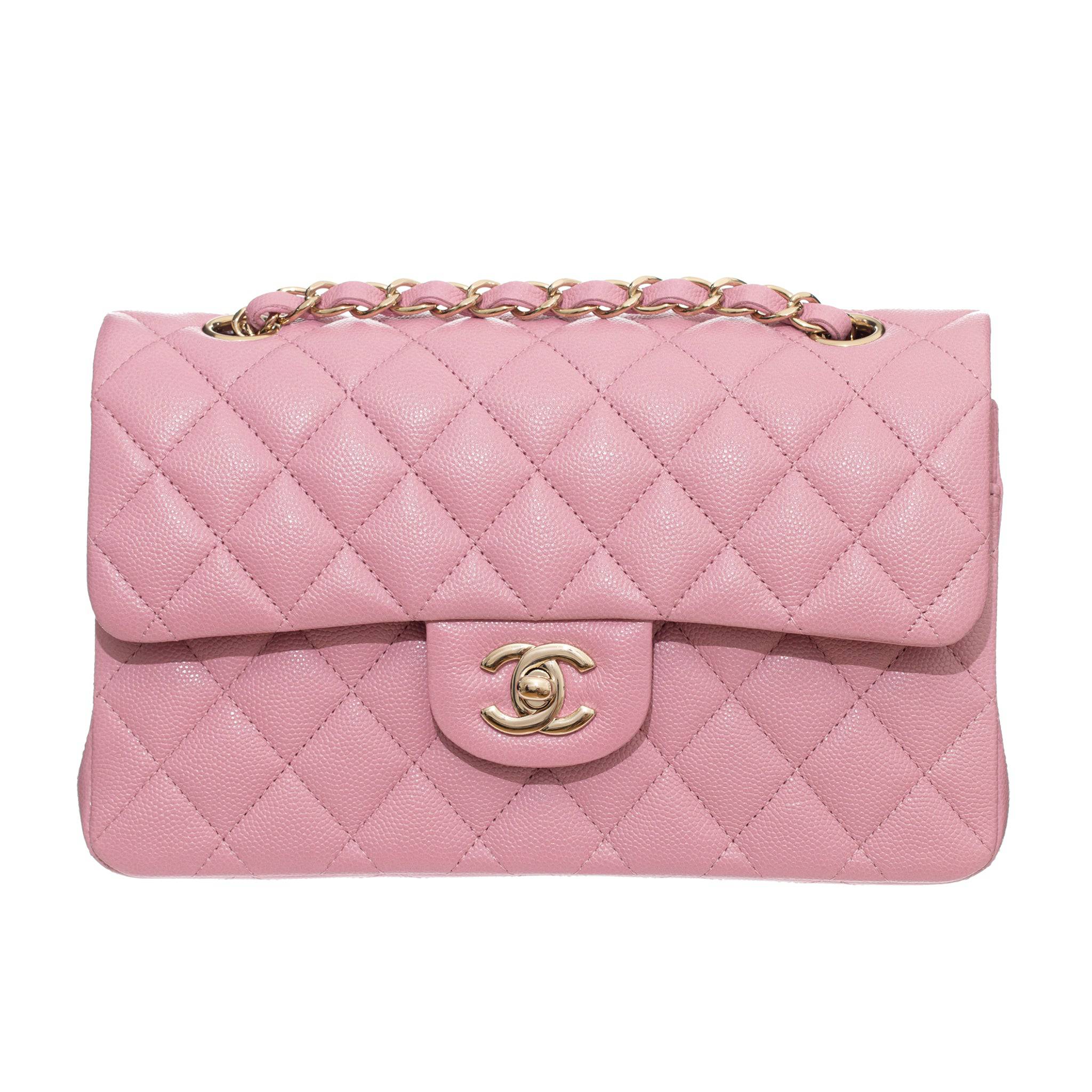 CHANEL DOUBLE CLASSIC FLAP PINK CAVIAR LEATHER CHAMPAGNE GOLD HARDWARE - On Repeat
