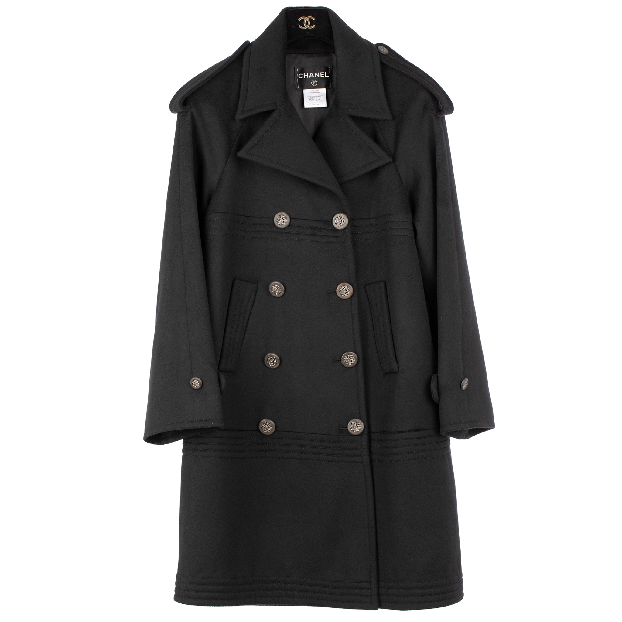 Chanel Long Black Trench Coat 42 Fr - On Repeat