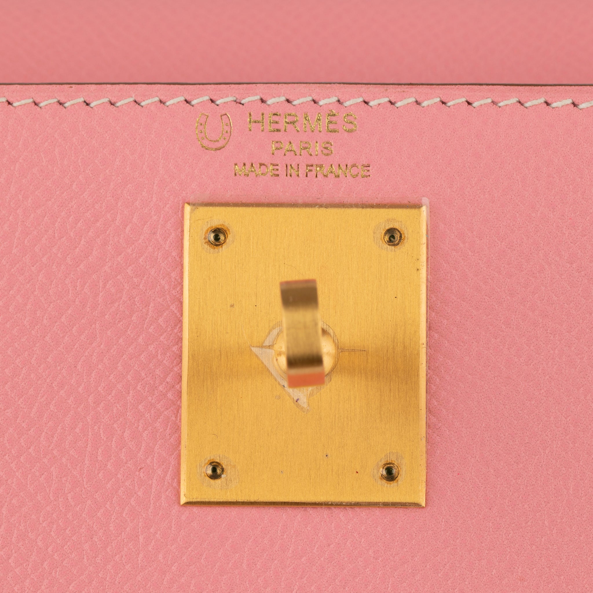 HERMES KELLY 28CM SPECIAL ORDER WHITE AND ROSE CONFETTI EPSOM LEATHER BRUSHED GOLD HARDWARE - On Repeat