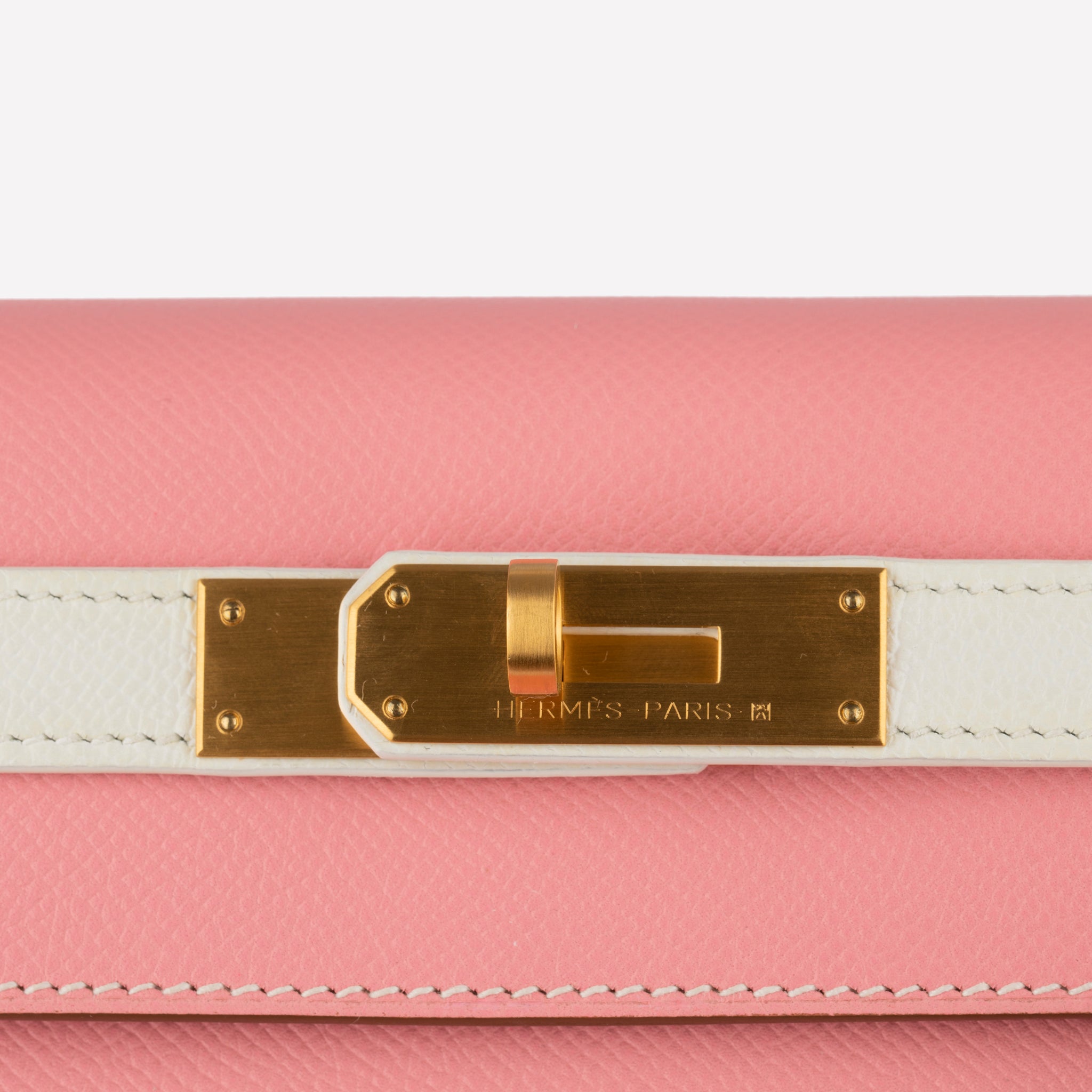 HERMES KELLY 28CM SPECIAL ORDER WHITE AND ROSE CONFETTI EPSOM LEATHER BRUSHED GOLD HARDWARE - On Repeat