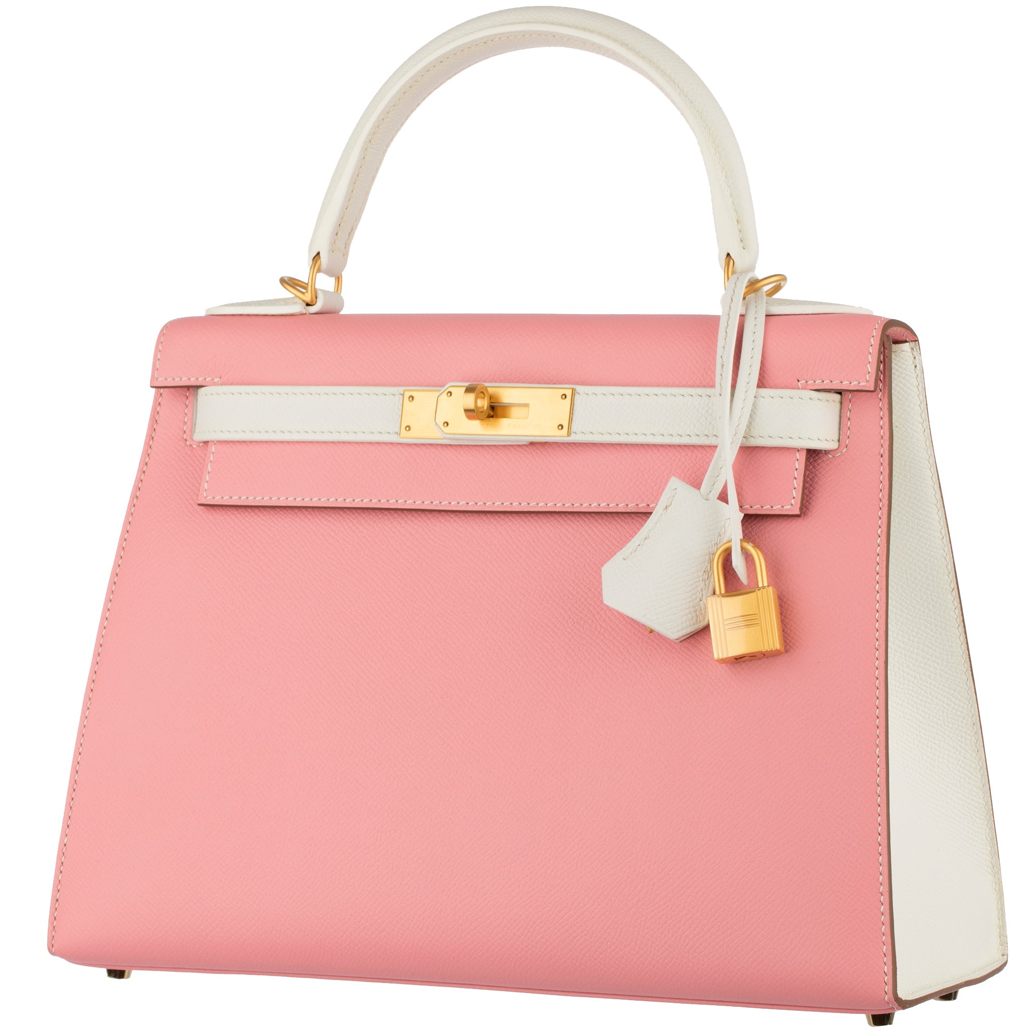 HERMES KELLY 28CM SPECIAL ORDER WHITE AND ROSE CONFETTI EPSOM LEATHER BRUSHED GOLD HARDWARE - On Repeat