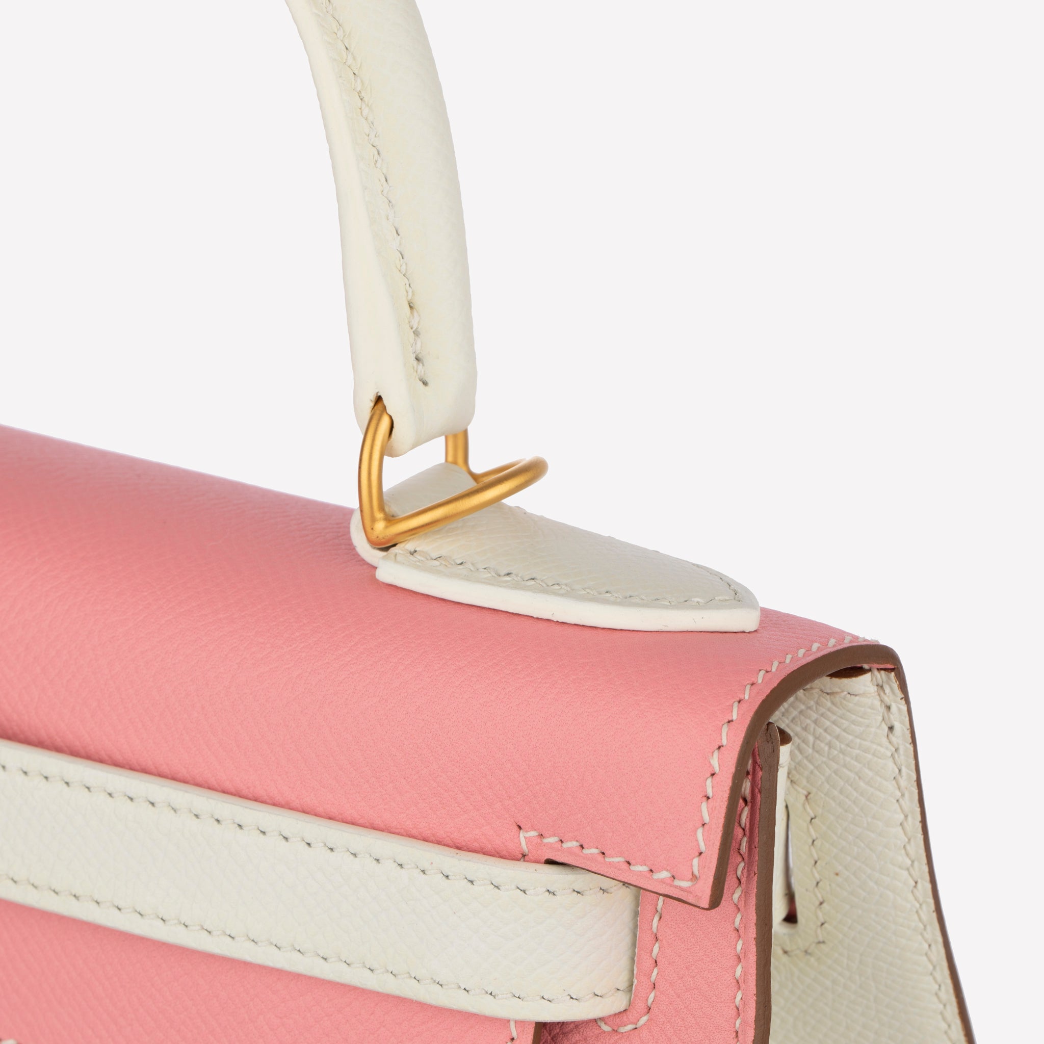 HERMES KELLY 28CM SPECIAL ORDER WHITE AND ROSE CONFETTI EPSOM LEATHER BRUSHED GOLD HARDWARE - On Repeat